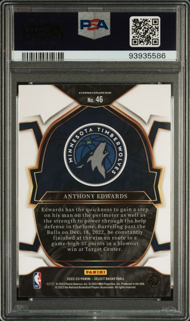 Anthony Edwards 2022 Panini Select Blue Basketball Card #46 Graded PSA 10 - Image 2