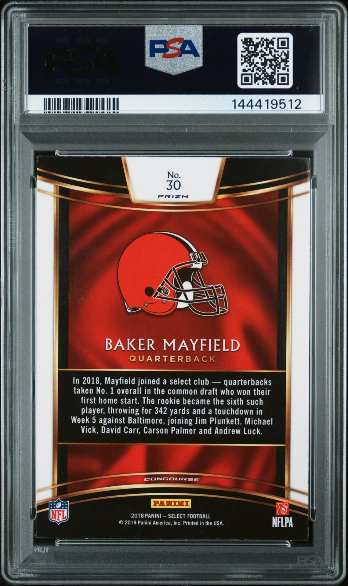 Baker Mayfield 2018 Panini Select Silver Prizm Cleveland Browns Signed Football RC Rookie Card #30 Graded PSA 6 Auto 10 Cert #144419512 - Image 2