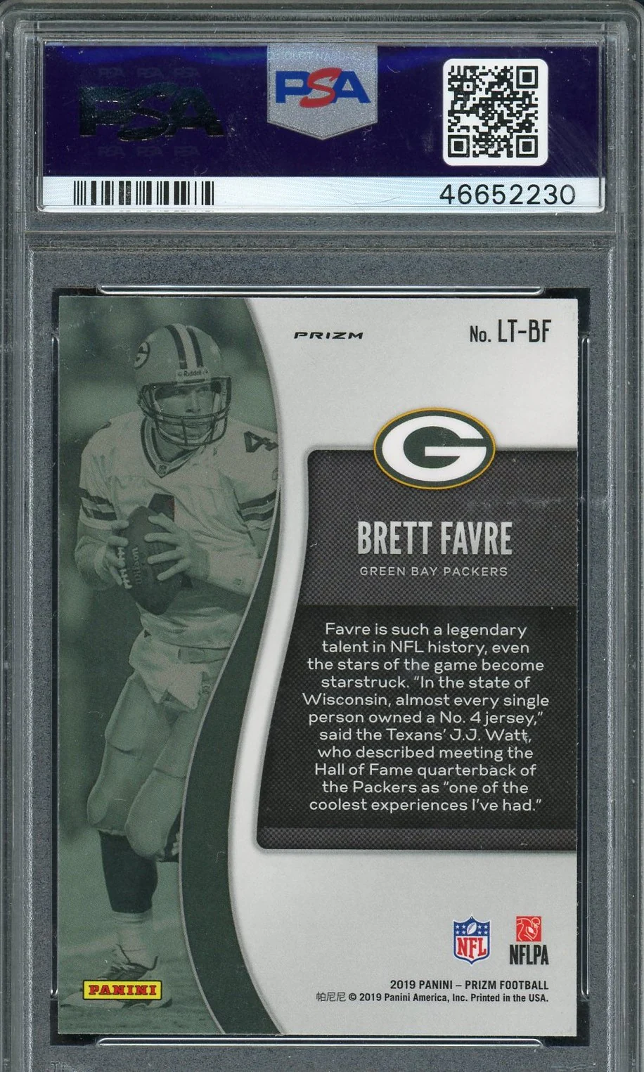 Brett Favre 2019 Panini Prizm Legendary Talents Green Card #LT-BF Graded PSA 10 - Image 2