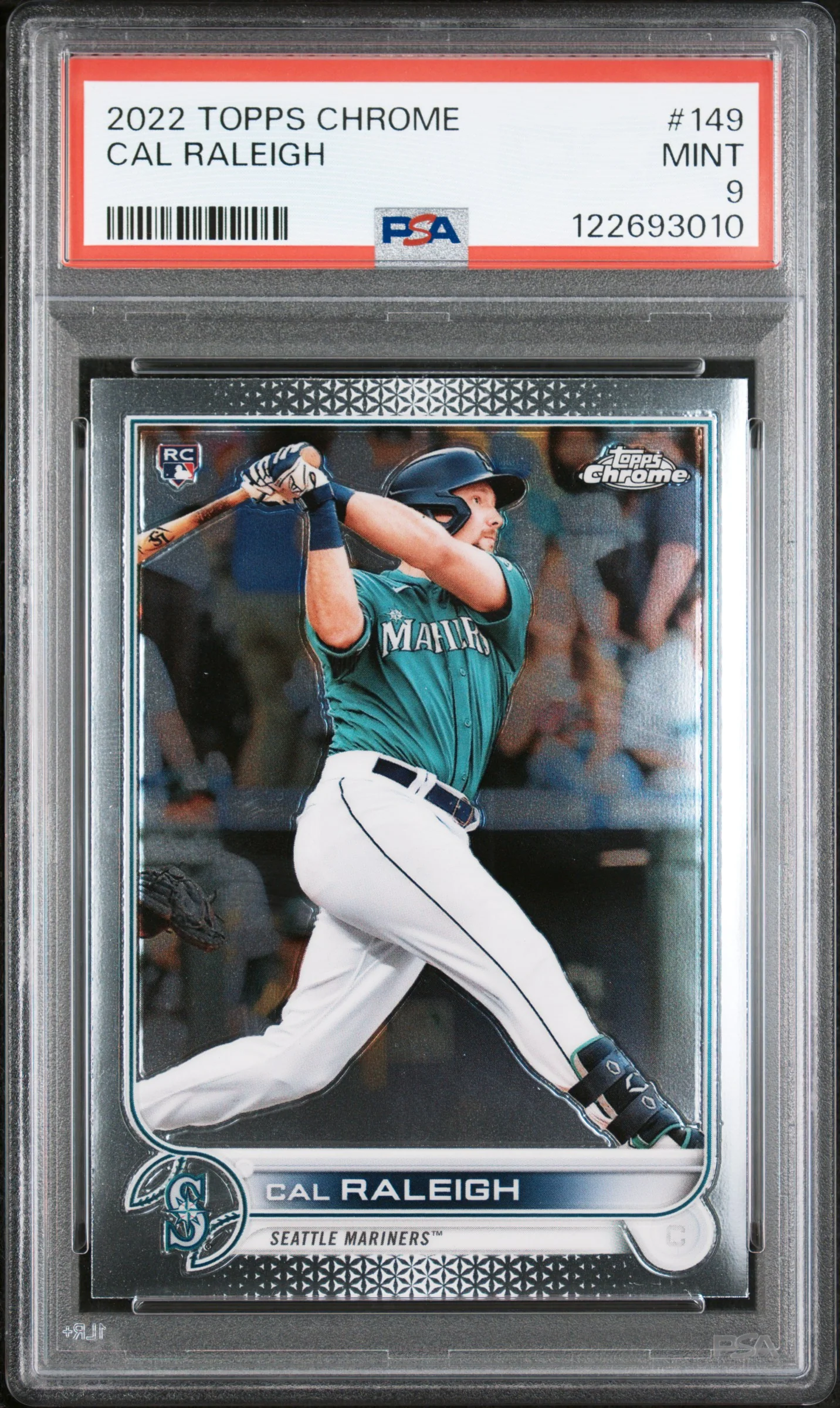 Cal Raleigh 2022 Topps Chrome Seattle Mariners Baseball Rookie Card #149 Graded PSA 9 Cert #122693010
