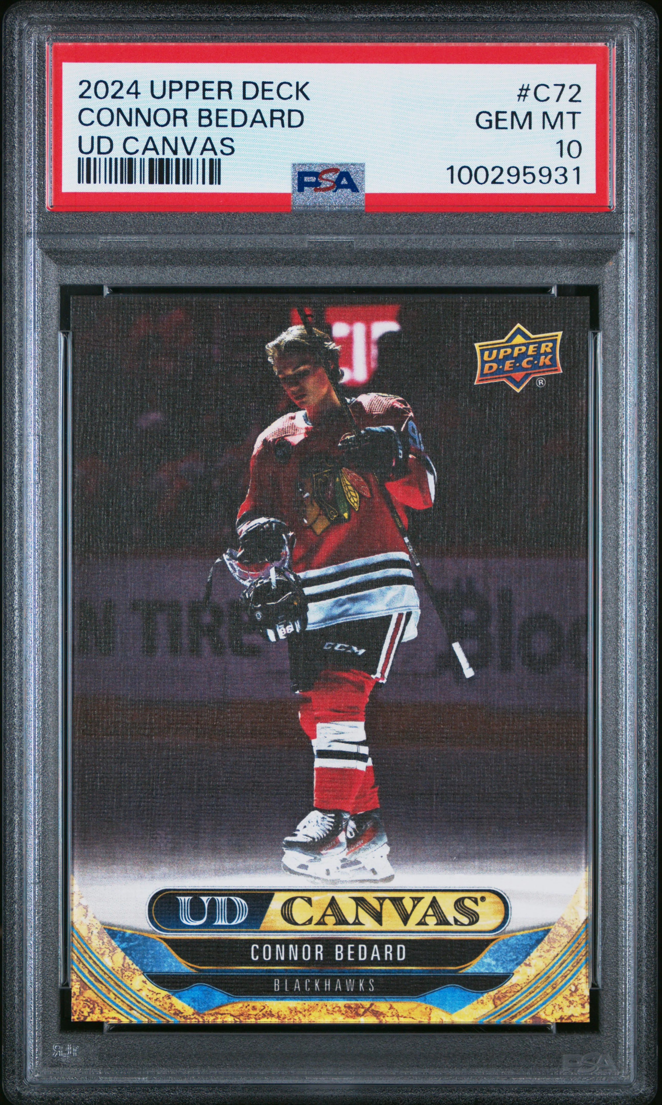 Connor Bedard 2024 Upper Deck UD Canvas Hockey Card #C72 Graded PSA 10 Cert #100295931