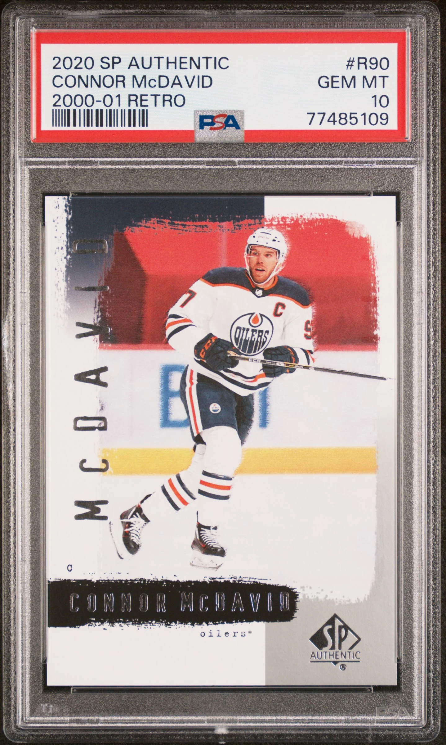 Connor McDavid 2020 SP Authentic 2000-01 Retro Hockey Card #R90 Graded PSA 10 Cert #77485109