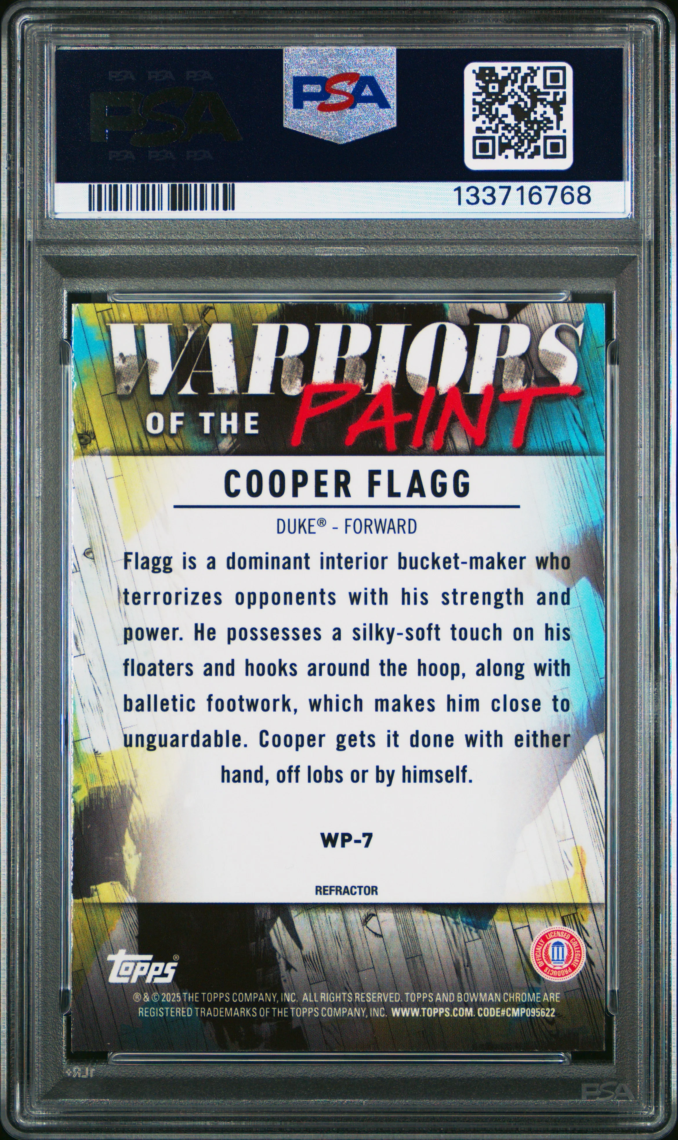 Cooper Flagg 2024 Bowman Chrome U Warriors of the Paint Refractor Basketball Rookie Card #WP7 Graded PSA 10 Cert #133716768 - Image 2