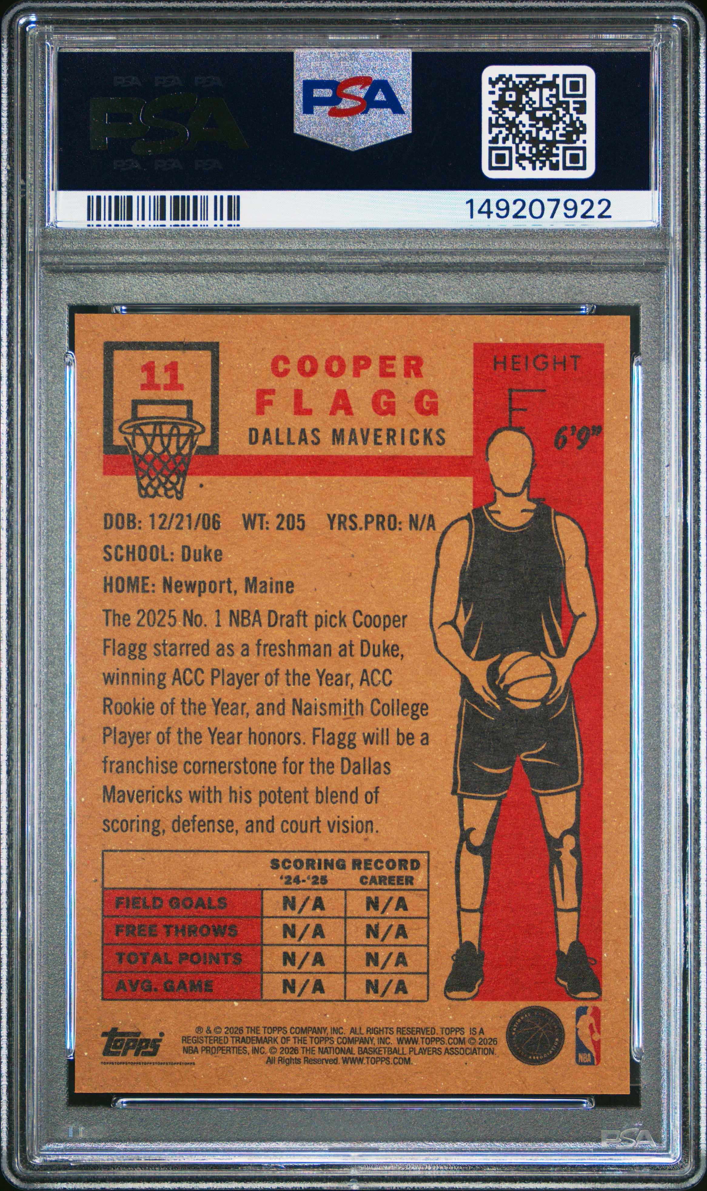 Cooper Flagg 2026 Topps Living Dallas Mavericks Basketball Rookie Card #11 Graded PSA 10 Cert #149207922 - Image 2