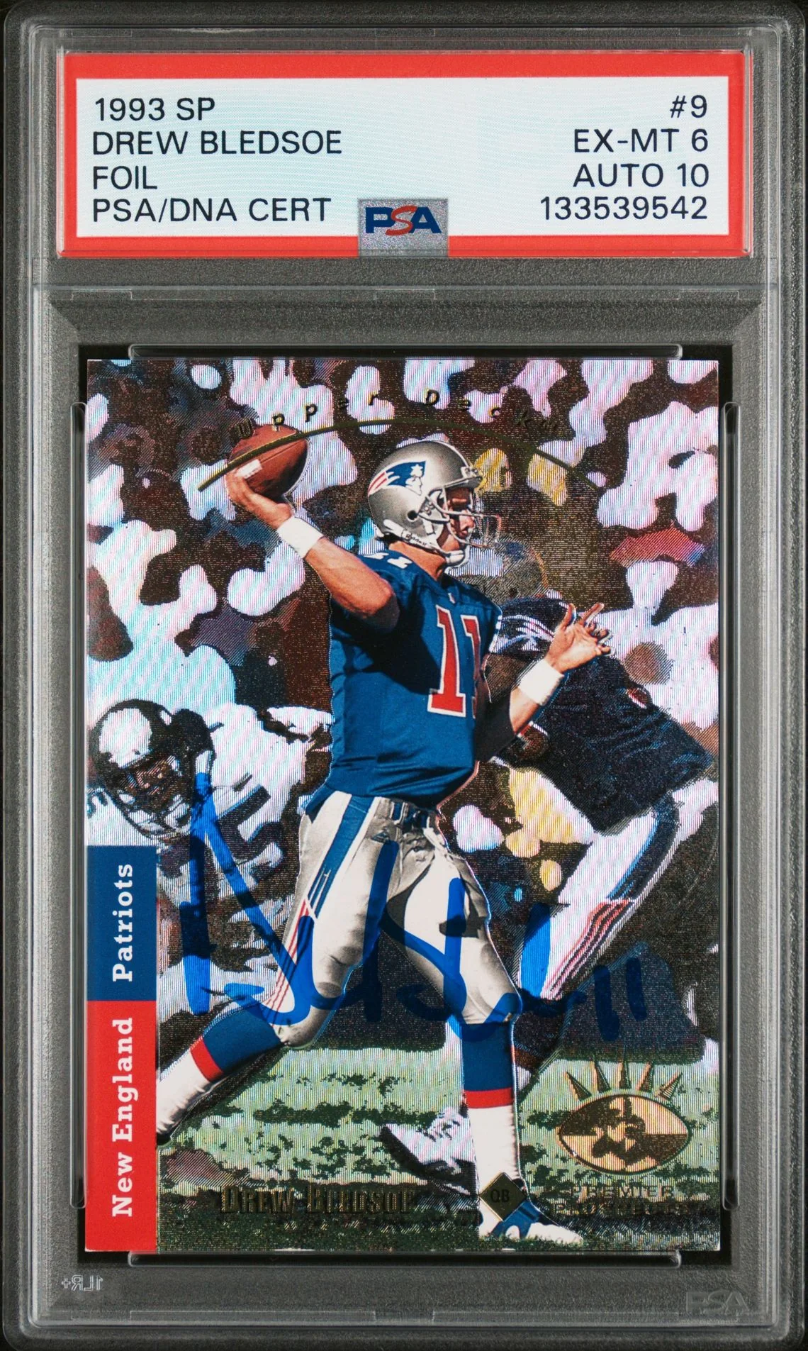 Drew Bledsoe 1993 SP Foil Signed Football Rookie Card #9 Graded PSA 6 Auto 10 Cert #133539542