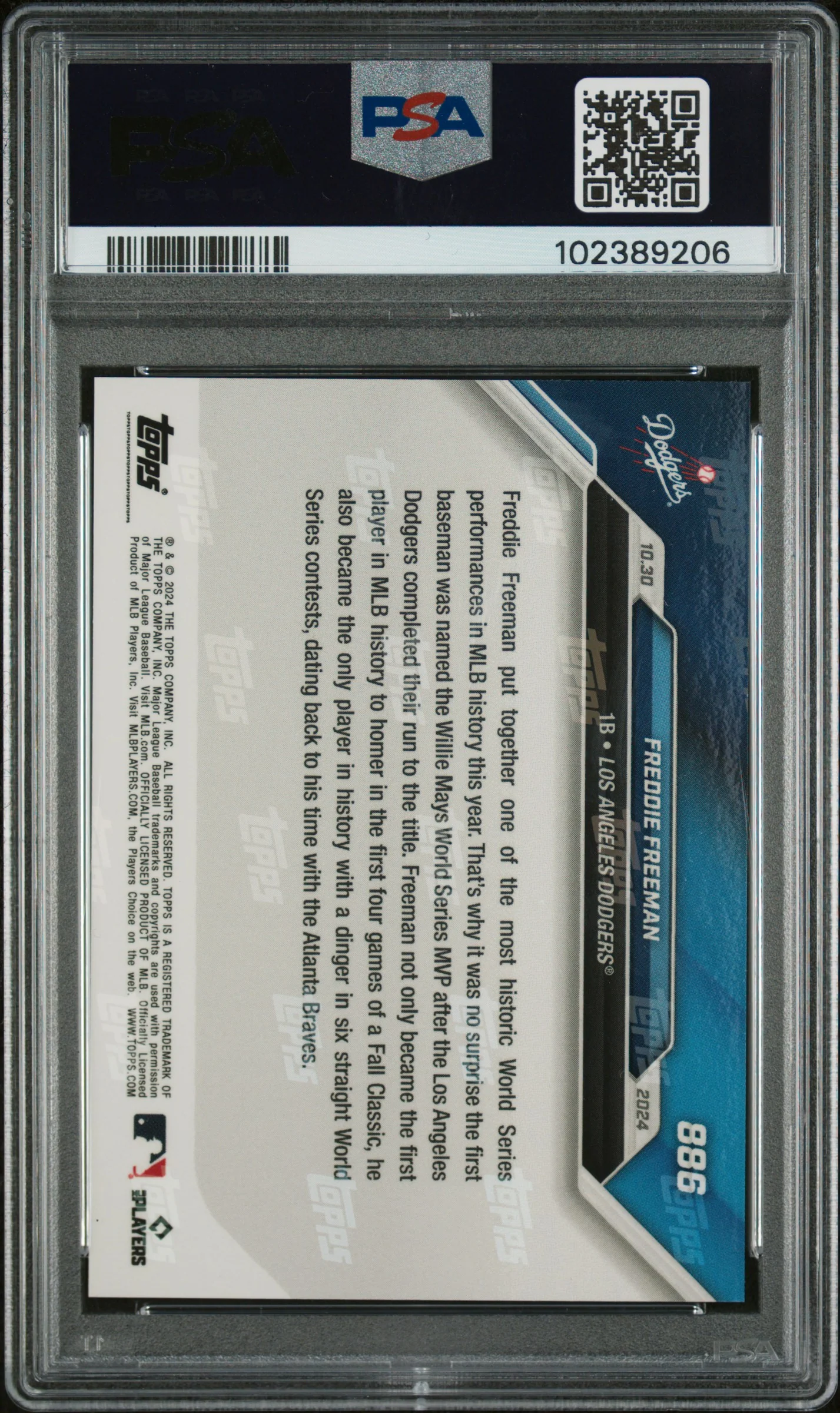 Freddie Freeman 2024 Topps Now World Series MVP Baseball Card #886 Graded PSA 10 - Image 2