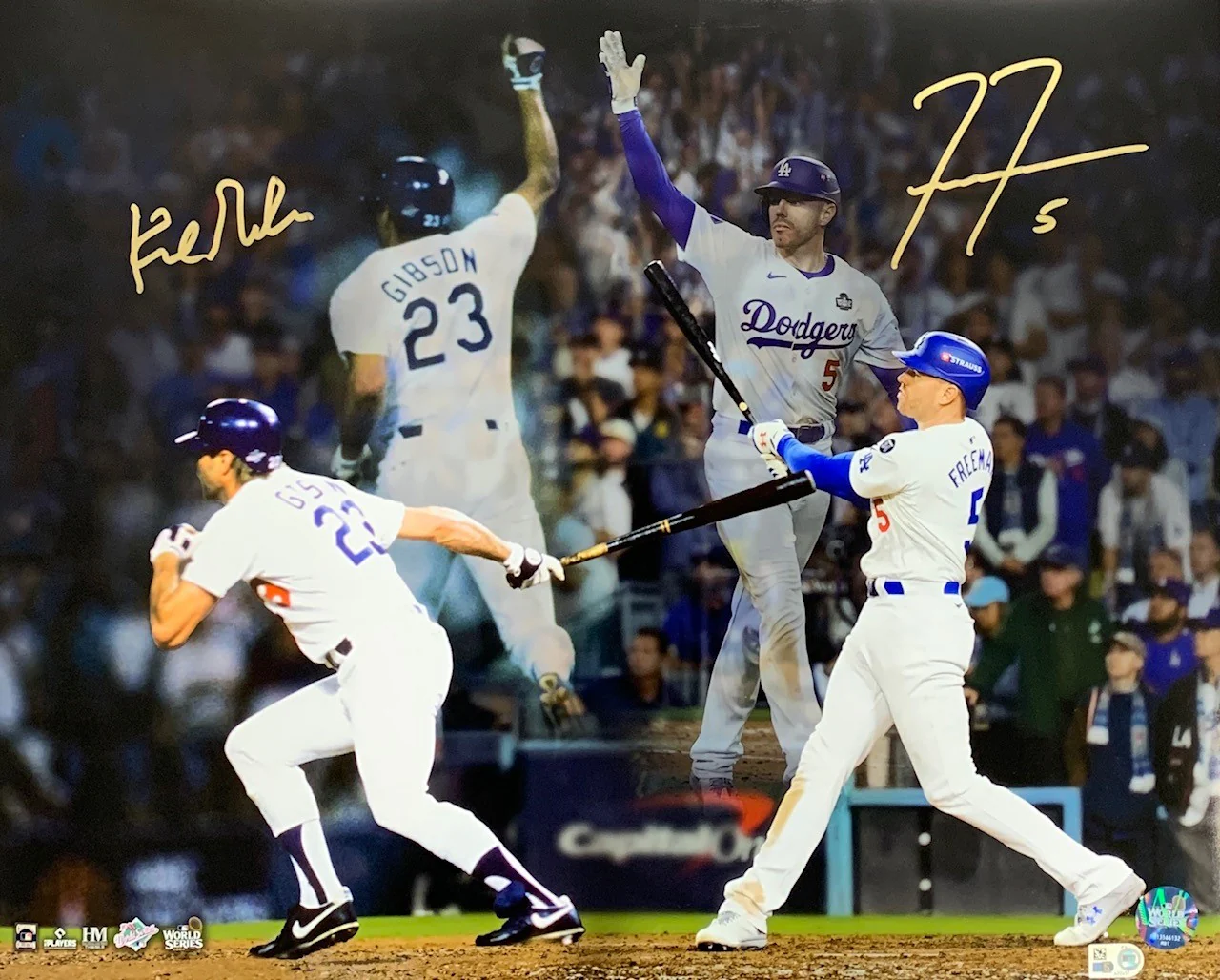 Freddie Freeman and Kirk Gibson Autographed World Series Grand Slam 16x20 Photo MLB COA