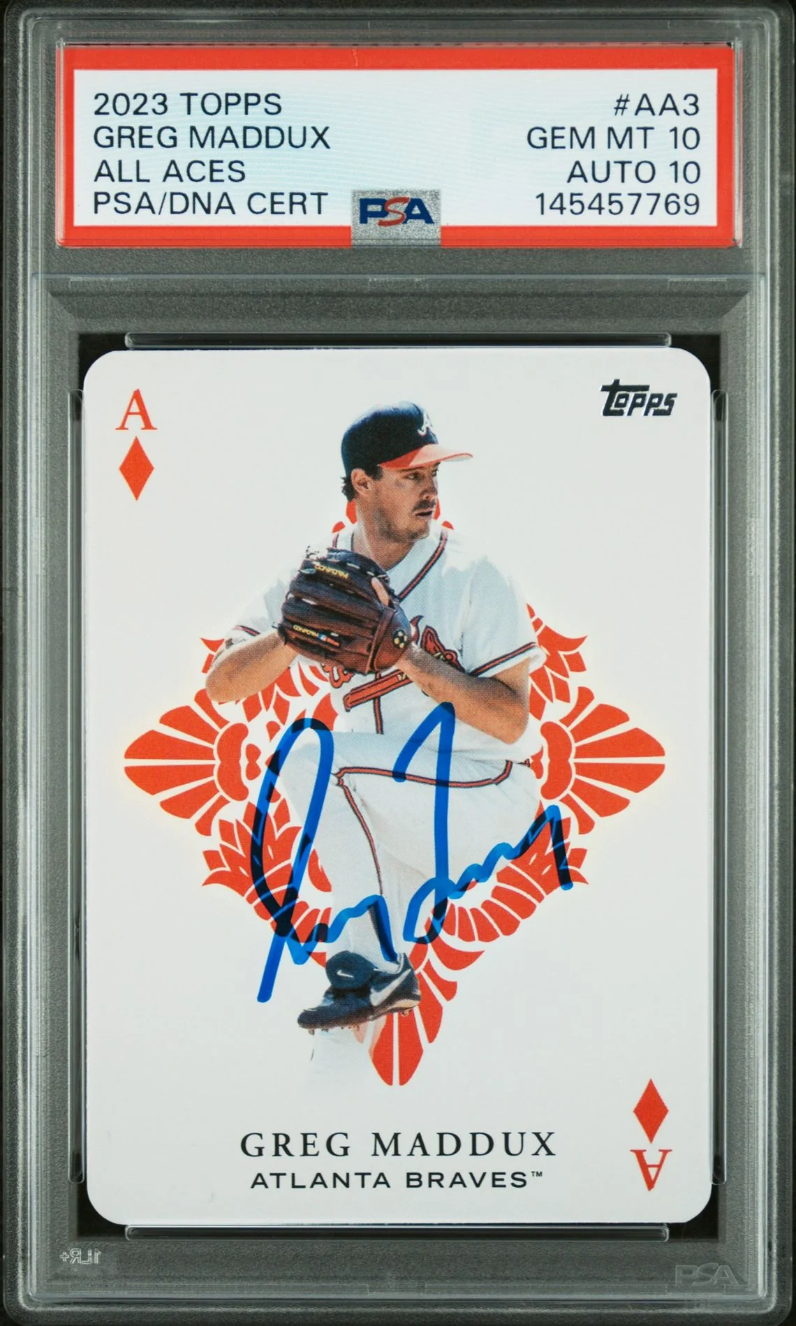 Greg Maddux 2023 Topps All Aces Atlanta Braves Signed Baseball Card #AA3 Graded PSA 10 Auto 10 Cert #145457769
