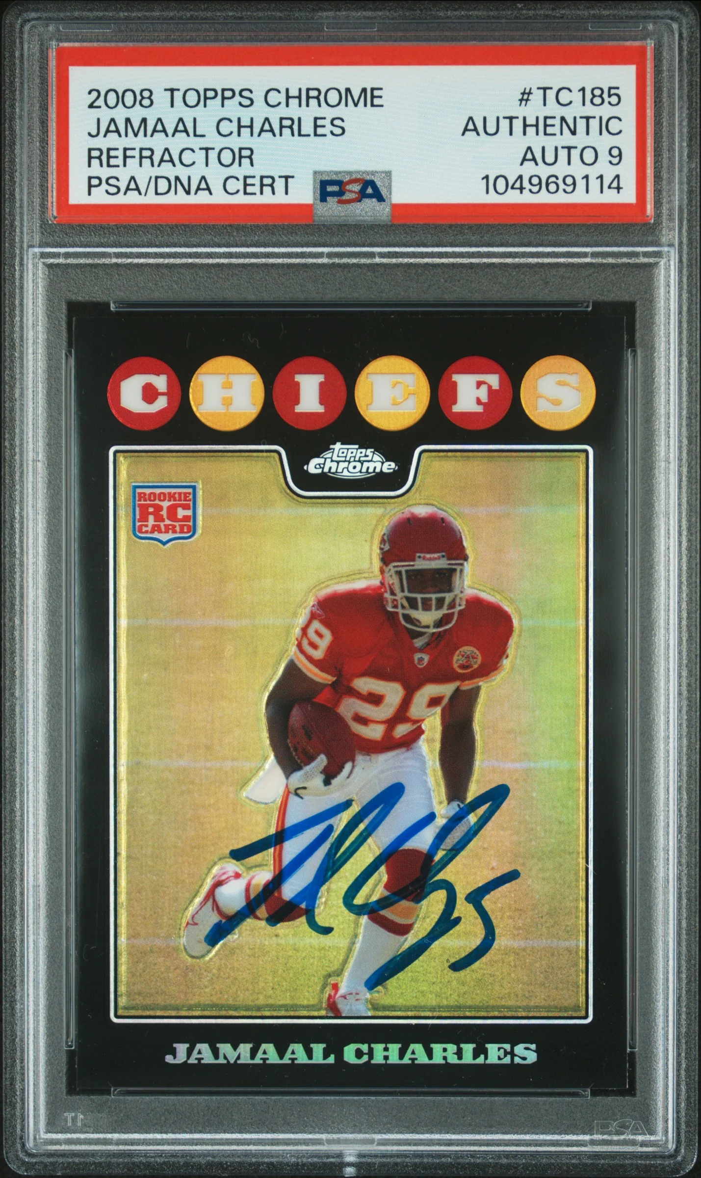 Jamaal Charles 2008 Topps Chrome Refractor Rookie Card #TC185 Auto Graded PSA 9