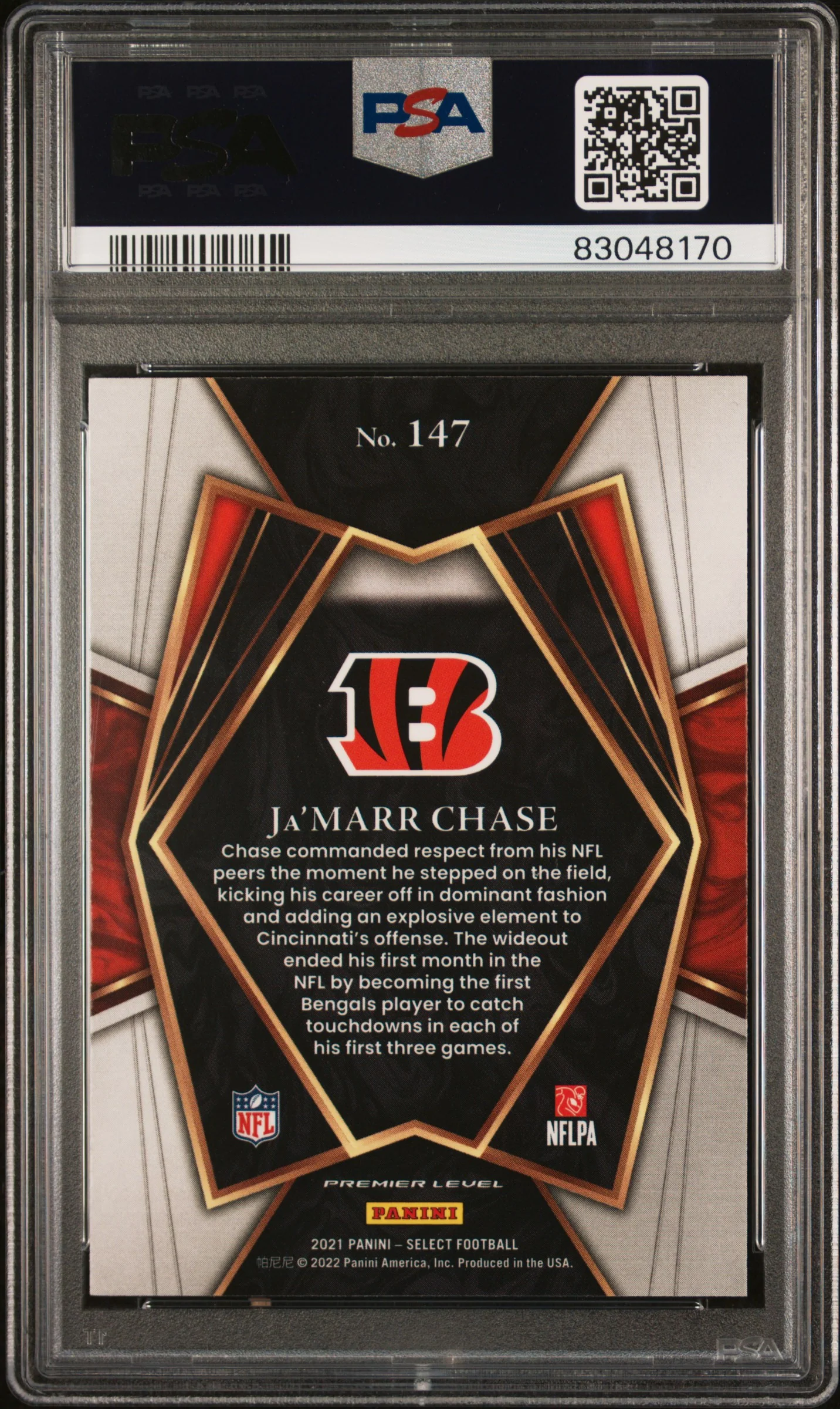 Ja'Marr Chase 2021 Panini Select Football Rookie Card #147 Graded PSA 10 - Image 2