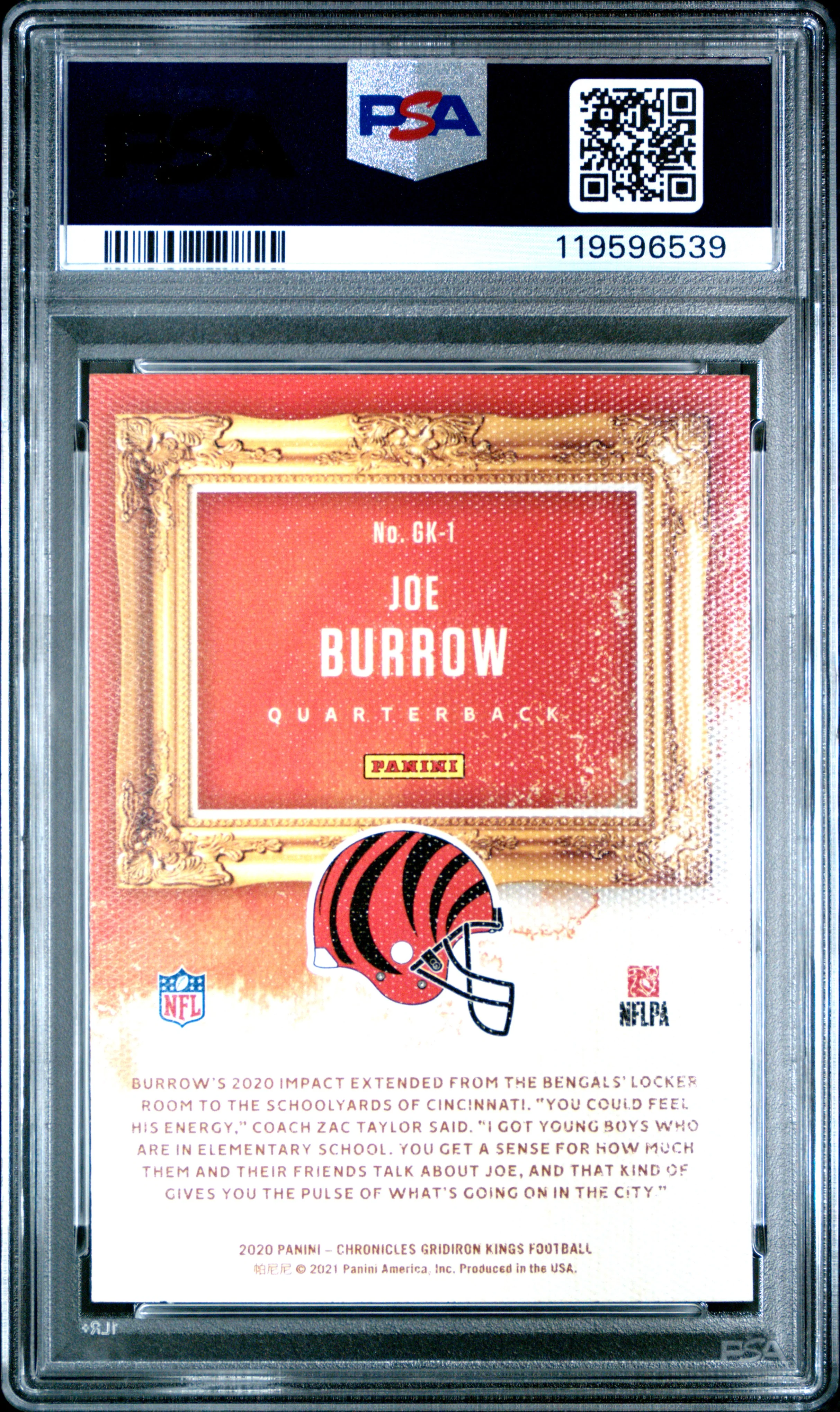 Joe Burrow 2020 Panini Chronicles Gridiron Kings Pink Football Rookie Card #GK1 Graded PSA 10 Cert #119596539 - Image 2