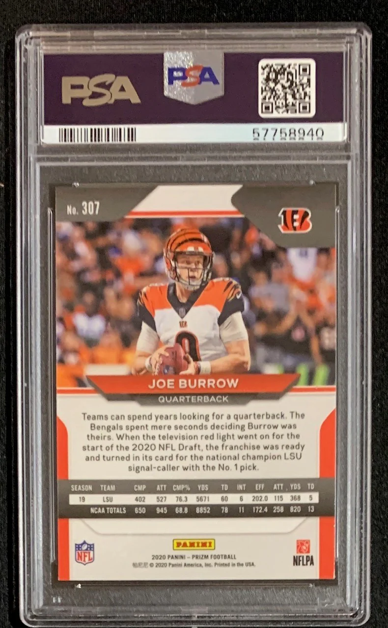 Joe Burrow 2020 Panini Prizm Football Rookie Card RC #307 Graded PSA 9 - Image 2