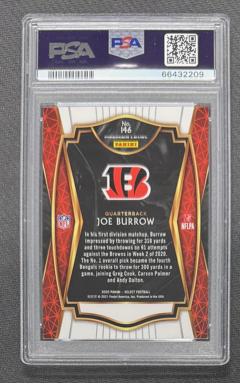 Joe Burrow 2020 Panini Select Cincinnati Bengals Football Rookie Card #146 Graded PSA 9 Cert #66432209 - Image 2