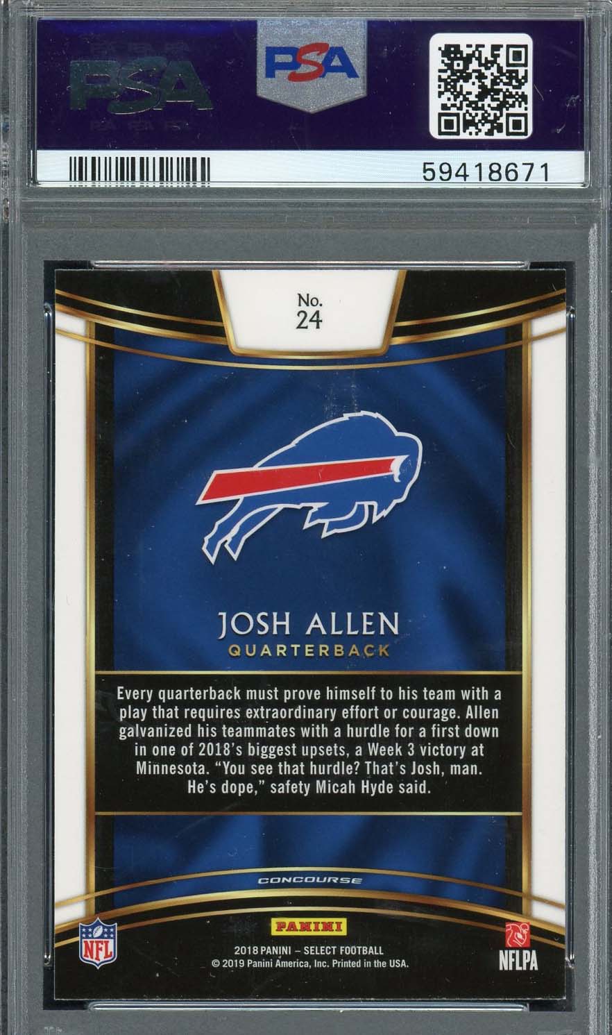 Josh Allen 2018 Panini Select Football Rookie Card #24 Graded PSA 9 - Image 2