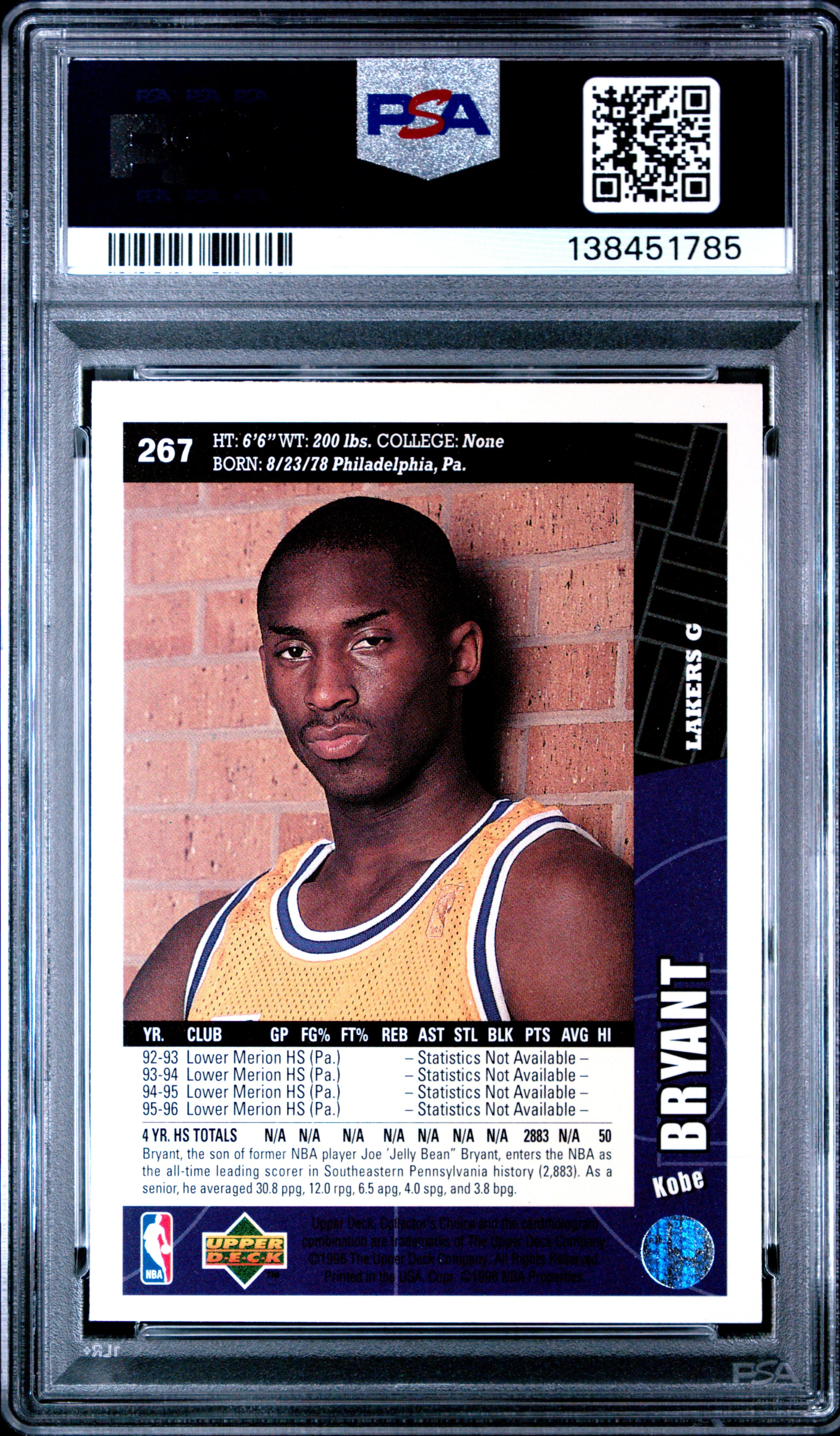 Kobe Bryant 1996 Collector's Choice Los Angeles Lakers Basketball RC Rookie Card #267 Graded PSA 8 Cert #138451785 - Image 2