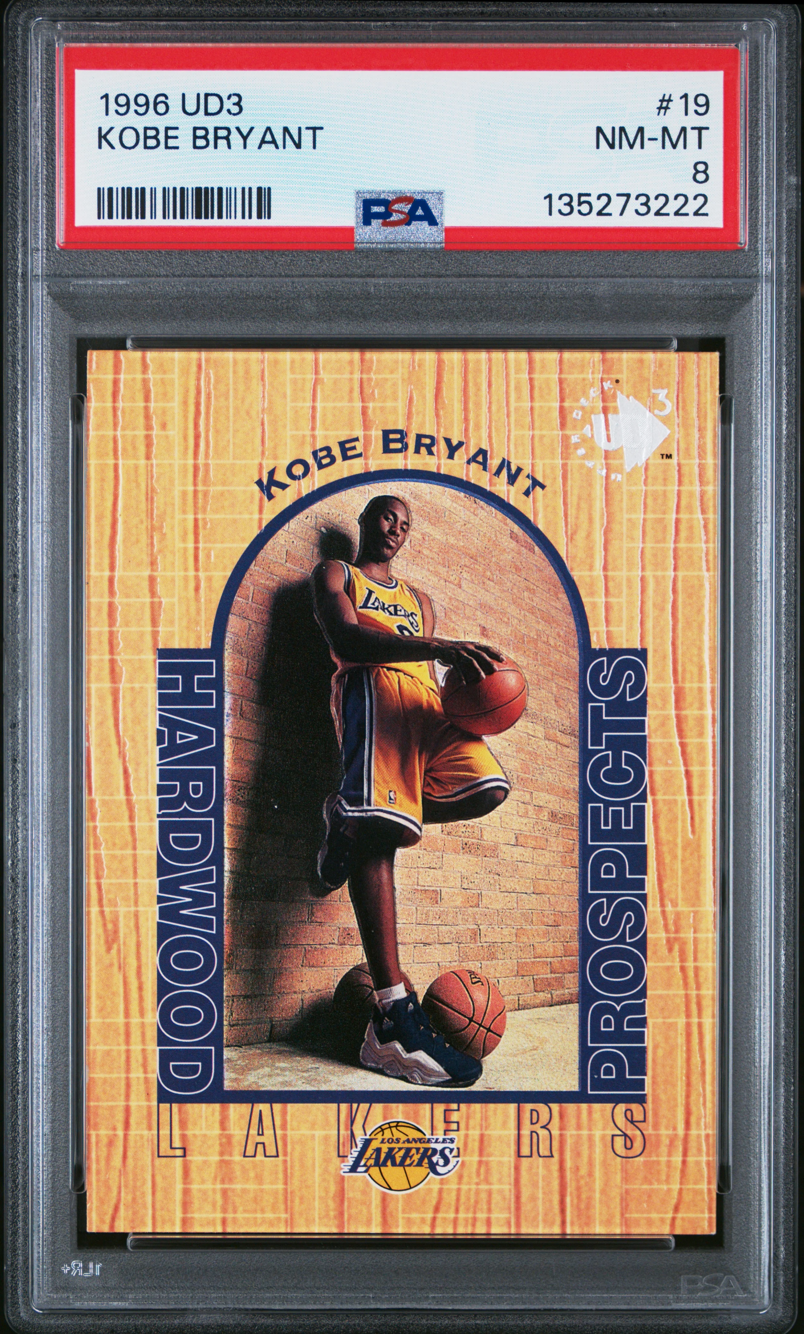 Kobe Bryant 1996 UD3 Hardwood Prospects Los Angeles Lakers Basketball RC Rookie Card #19 Graded PSA 8 Cert #135273222