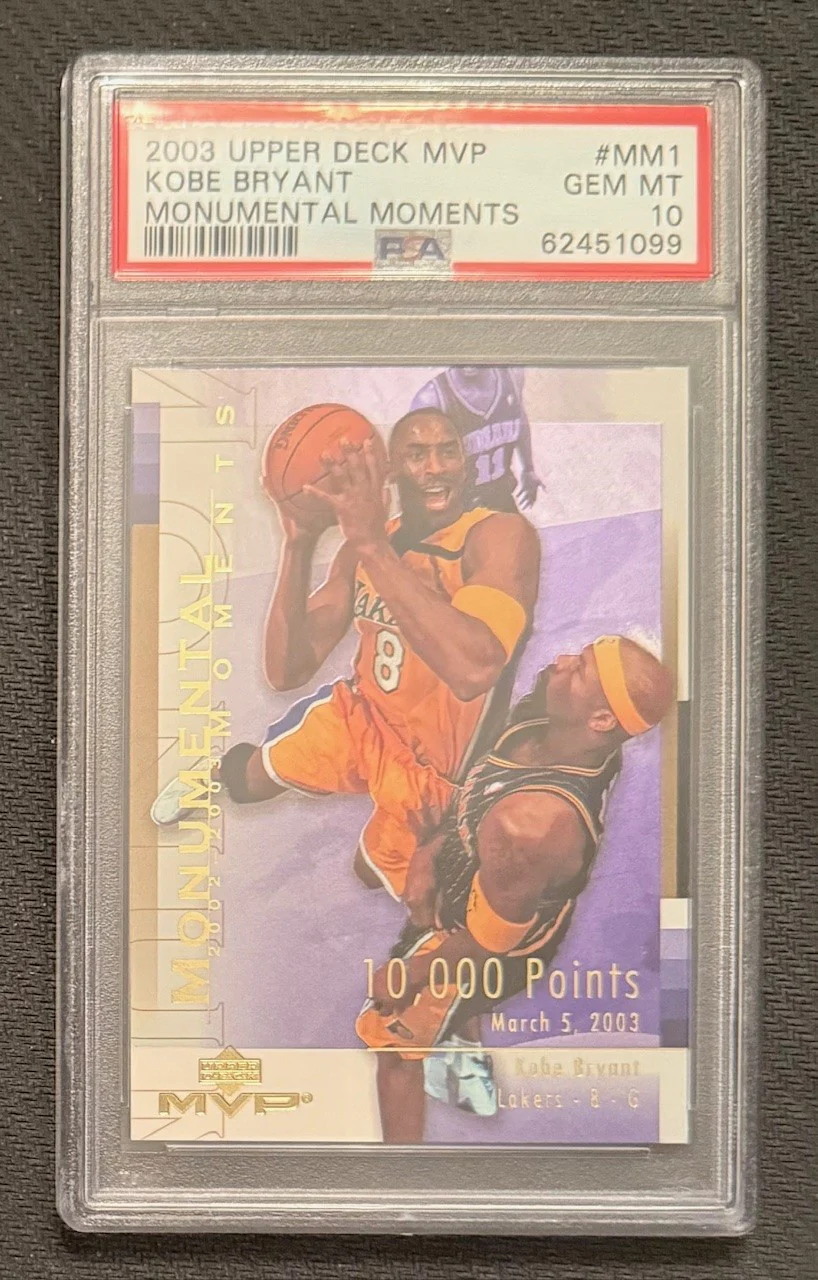 Kobe Bryant 2003 Upper Deck MVP Monumental Moments Basketball Card #MM1 Graded PSA 10 Cert #62451099