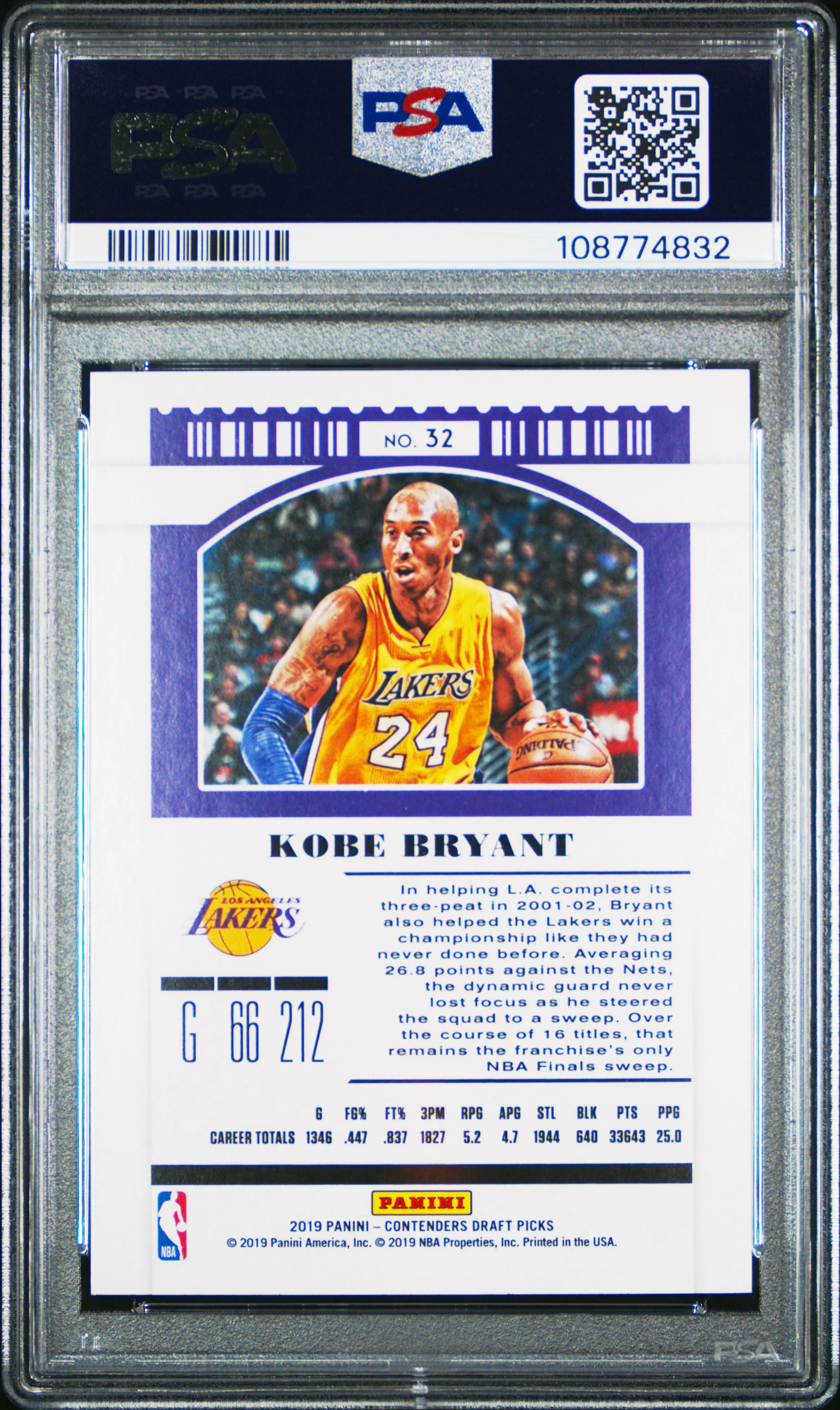 Kobe Bryant 2019 Panini Contenders Draft Picks Variation Los Angeles Lakers Basketball Card #32 Graded PSA 9 Cert #108774832 - Image 2