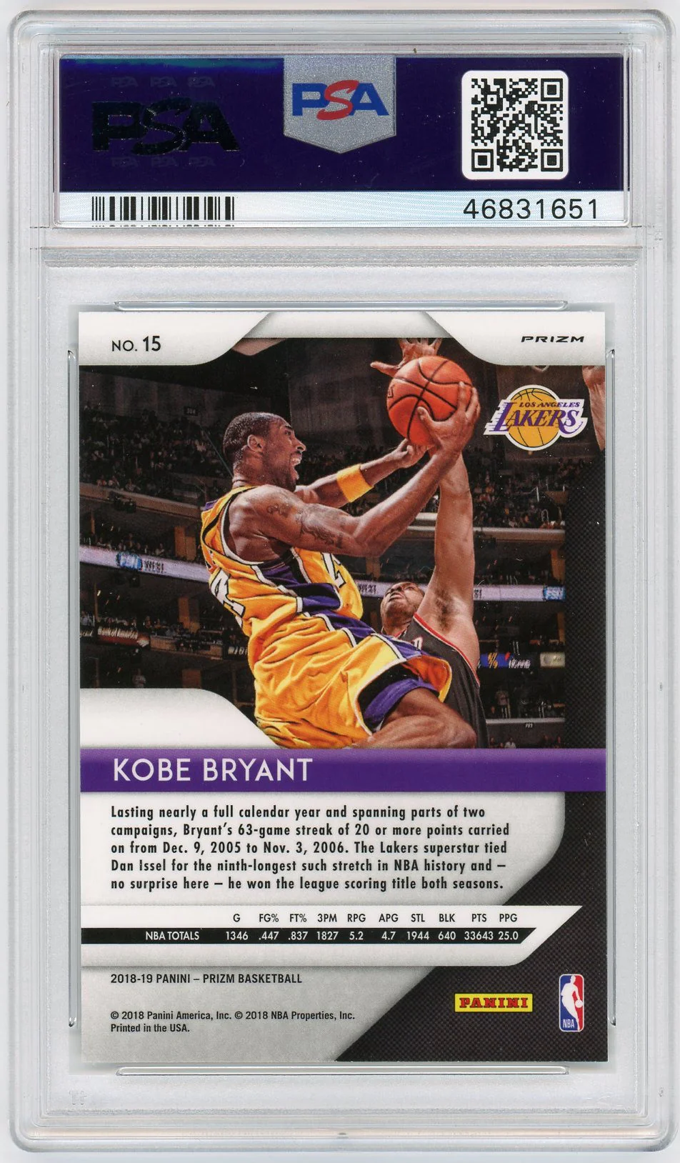Kobe Bryant 2019 Panini Prizm Basketball Card #8 Graded PSA 10 GEM MINT - Image 2