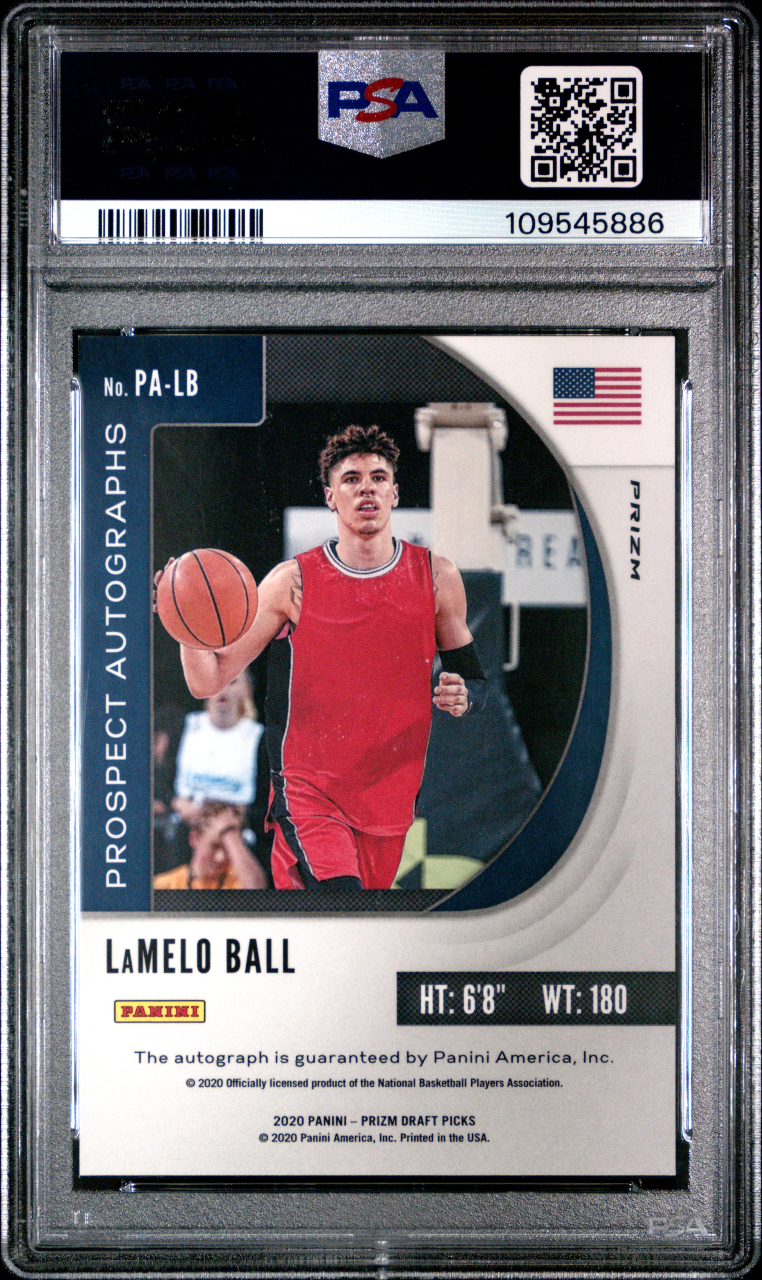 LaMelo Ball 2020 Panini Prizm Draft Picks Pros Auto Green Prizm Signed Basketball Rookie Card #PALB Graded PSA 9 Cert #109545886 - Image 2