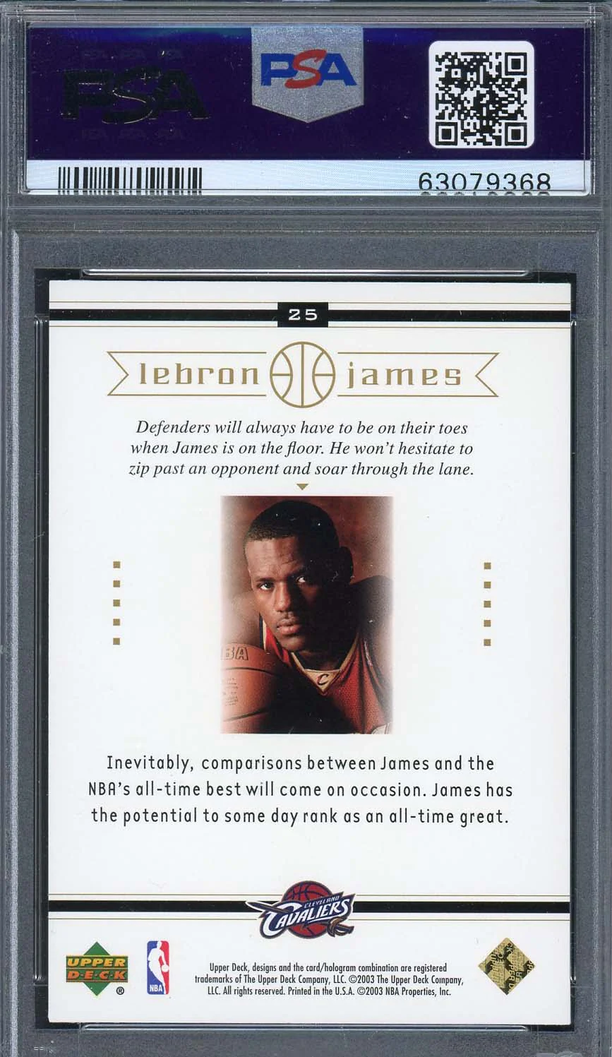 LeBron James 2003 Upper Deck Box Set Rookie Basketball Card RC #25 Graded PSA 9 - Image 2