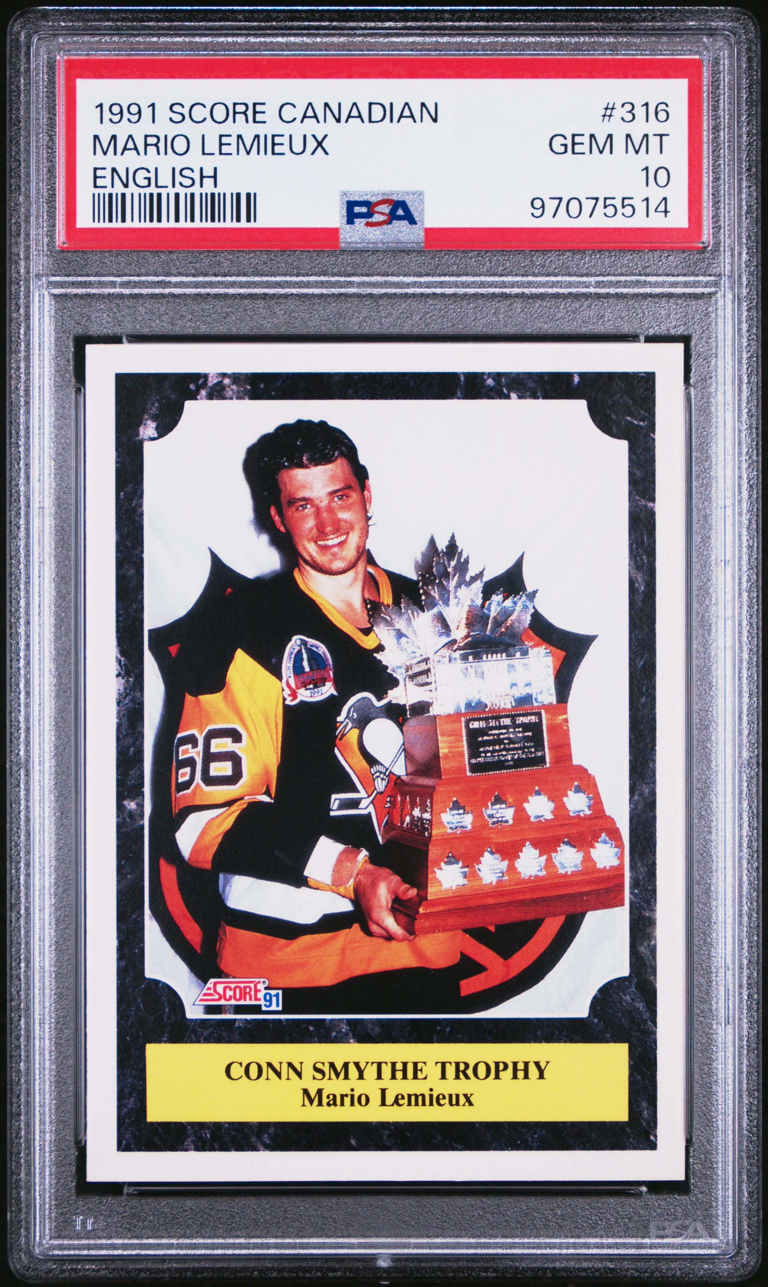 Mario Lemieux 1991 Score Canadian English Hockey Card #316 Graded PSA 10 Cert #97075514