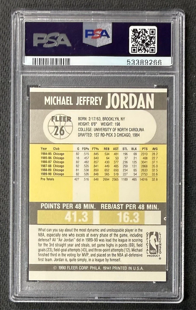 Michael Jordan 1990 Fleer Chicago Bulls Basketball Card #26 Graded PSA 7 Cert #53389266 - Image 2