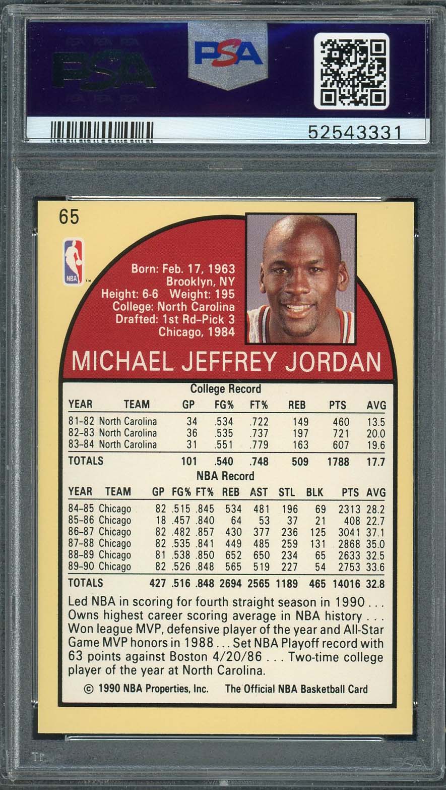Michael Jordan 1990 Hoops Basketball Card #65 Graded PSA 9 - Image 2