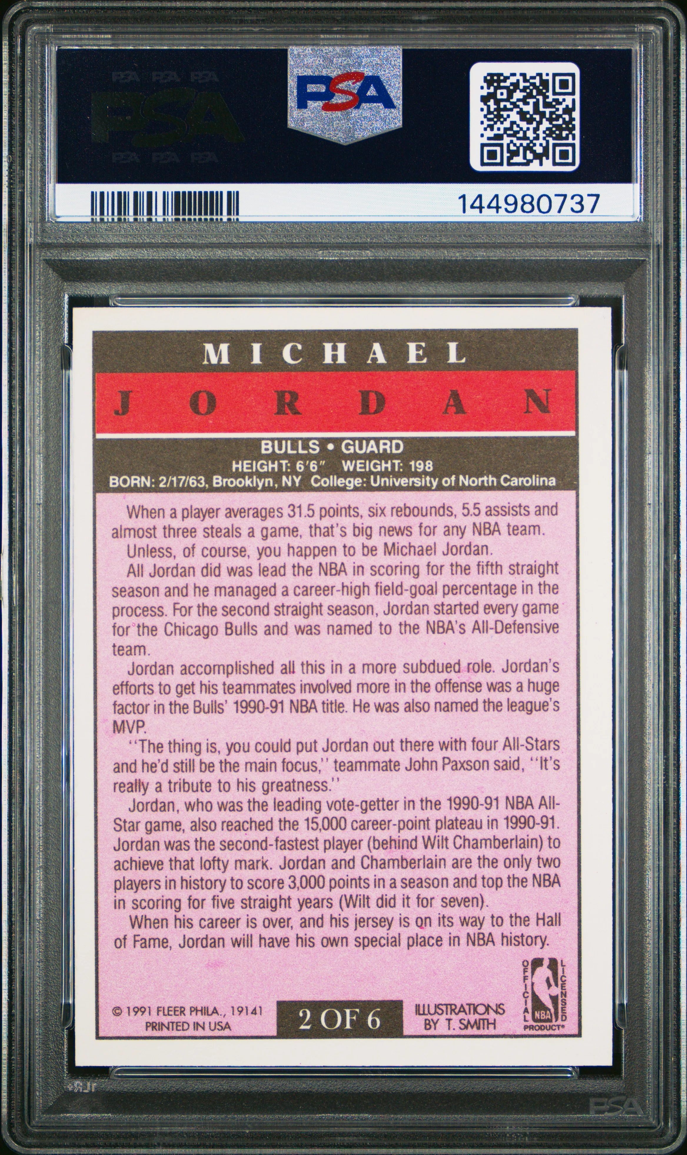 Michael Jordan 1991 Fleer Pro-Visions Chicago Bulls Basketball Card #2 Graded PSA 9 Cert #144980737 - Image 2