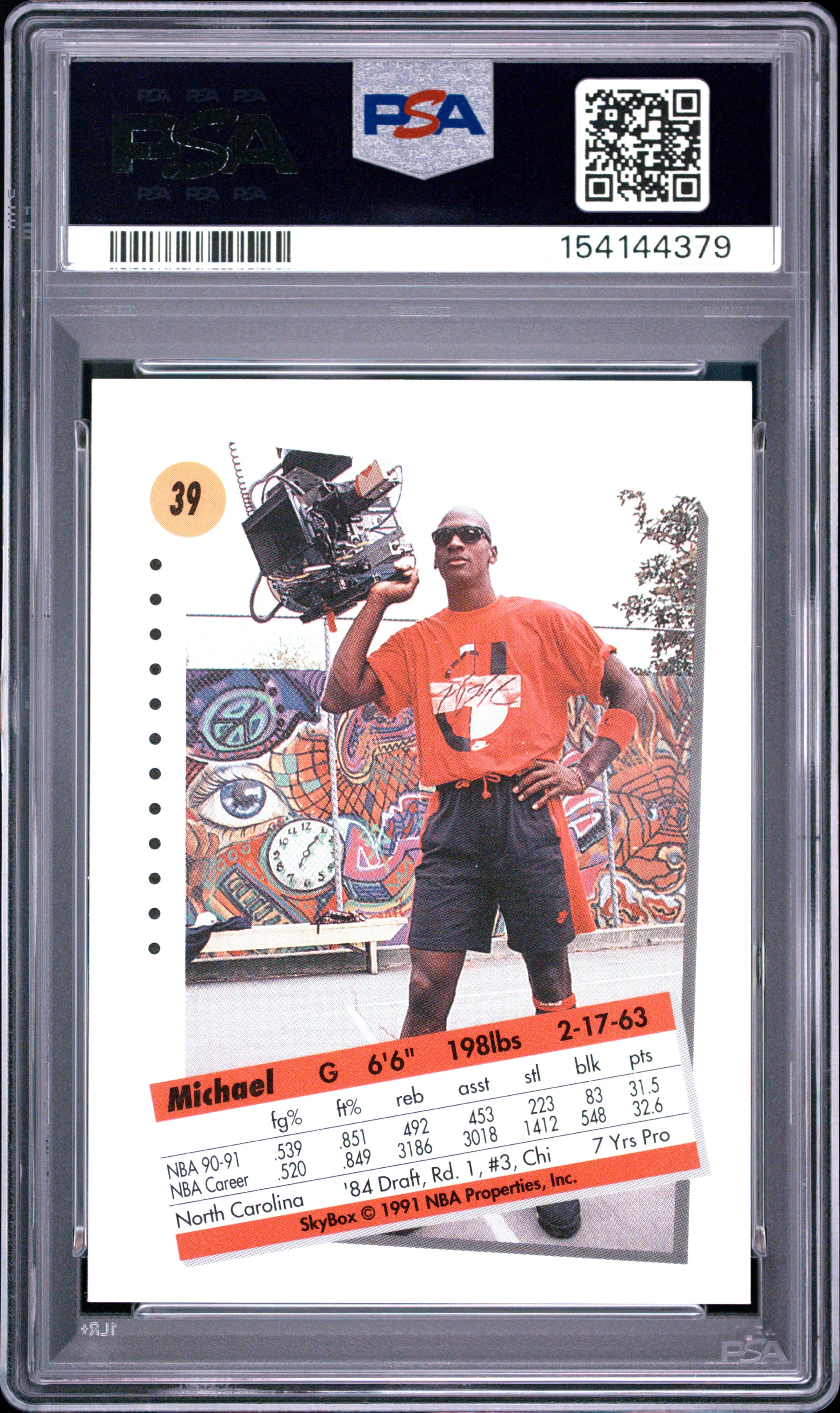 Michael Jordan 1991 SkyBox Chicago Bulls Basketball Card #39 Graded PSA 8 Cert #154144379 - Image 2