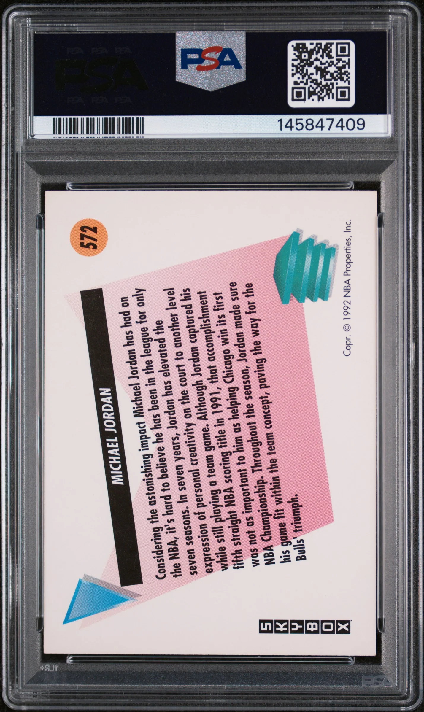 Michael Jordan 1991 SkyBox Chicago Bulls Basketball Card #572 Graded PSA 8 Cert #145847409 - Image 2