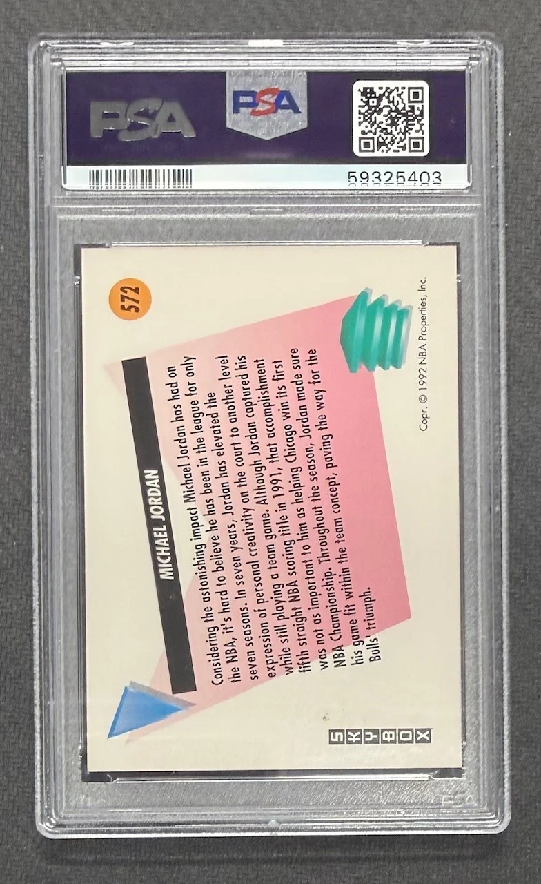 Michael Jordan 1991 SkyBox Chicago Bulls Basketball Card #572 Graded PSA 9 Cert #59325403 - Image 2