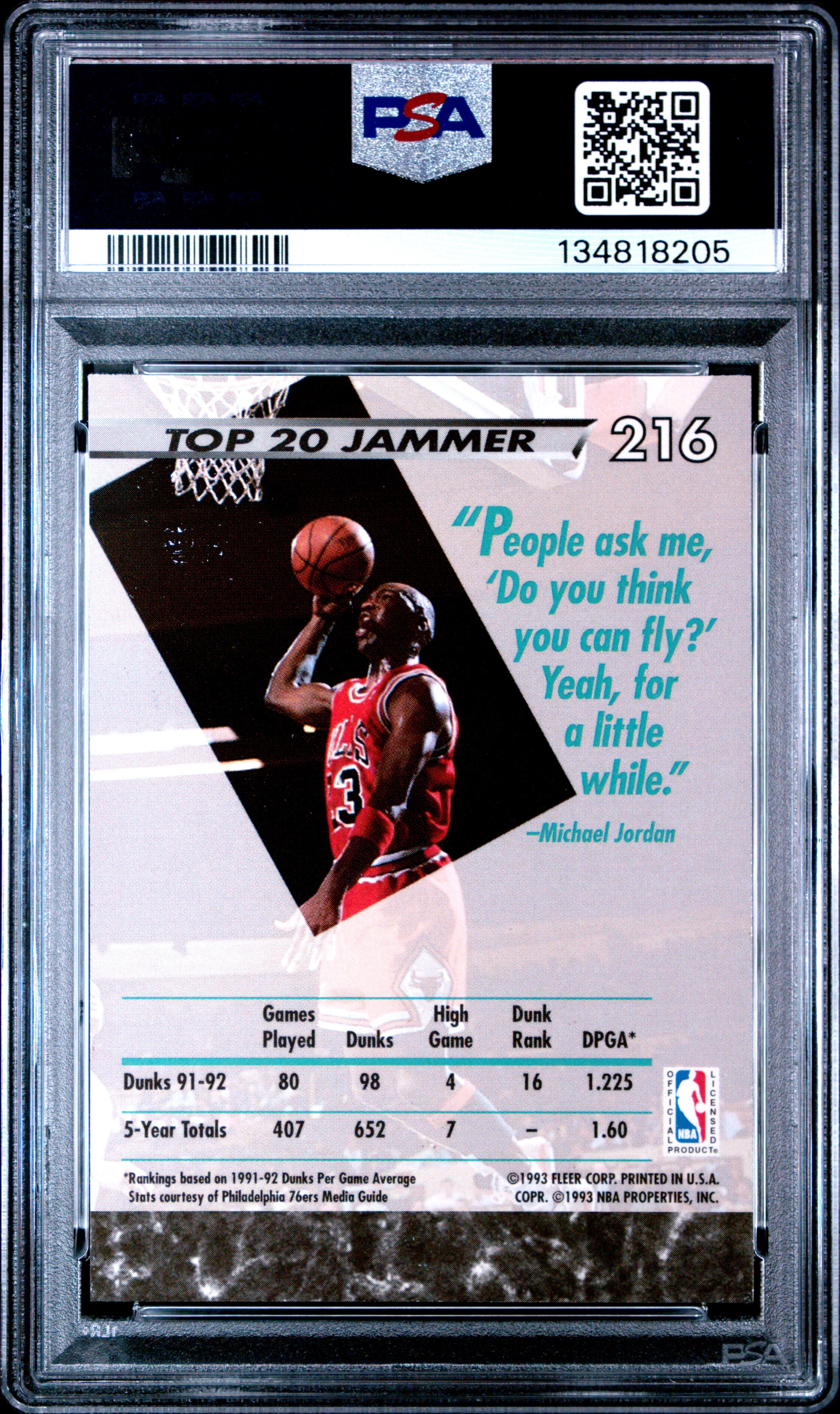 Michael Jordan 1992 Fleer Ultra Basketball Card #216 Graded PSA 9 Cert #134818205 - Image 2