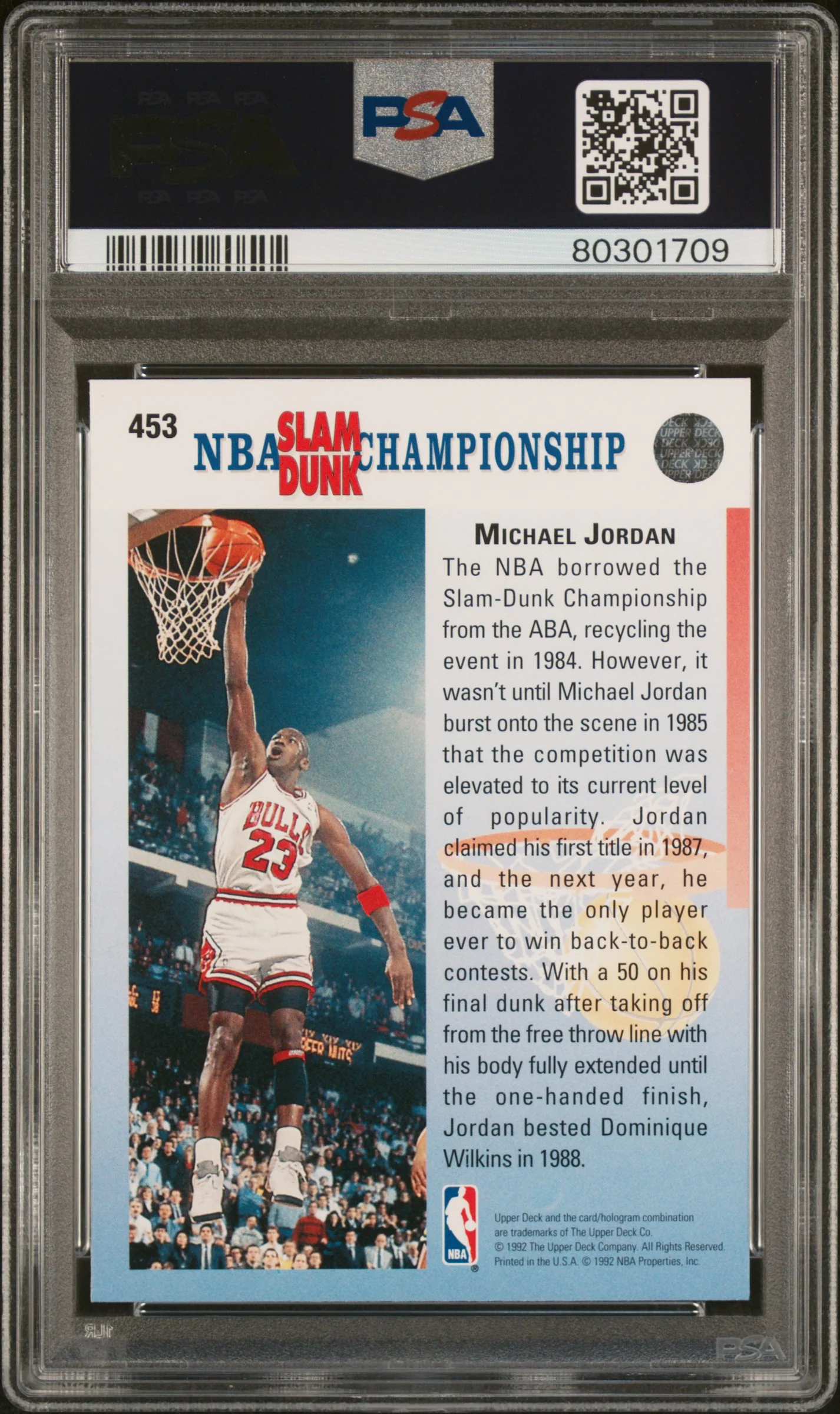 Michael Jordan 1992 Upper Deck Champ 1987 & 1988 Card #453 Graded PSA 8 - Image 2