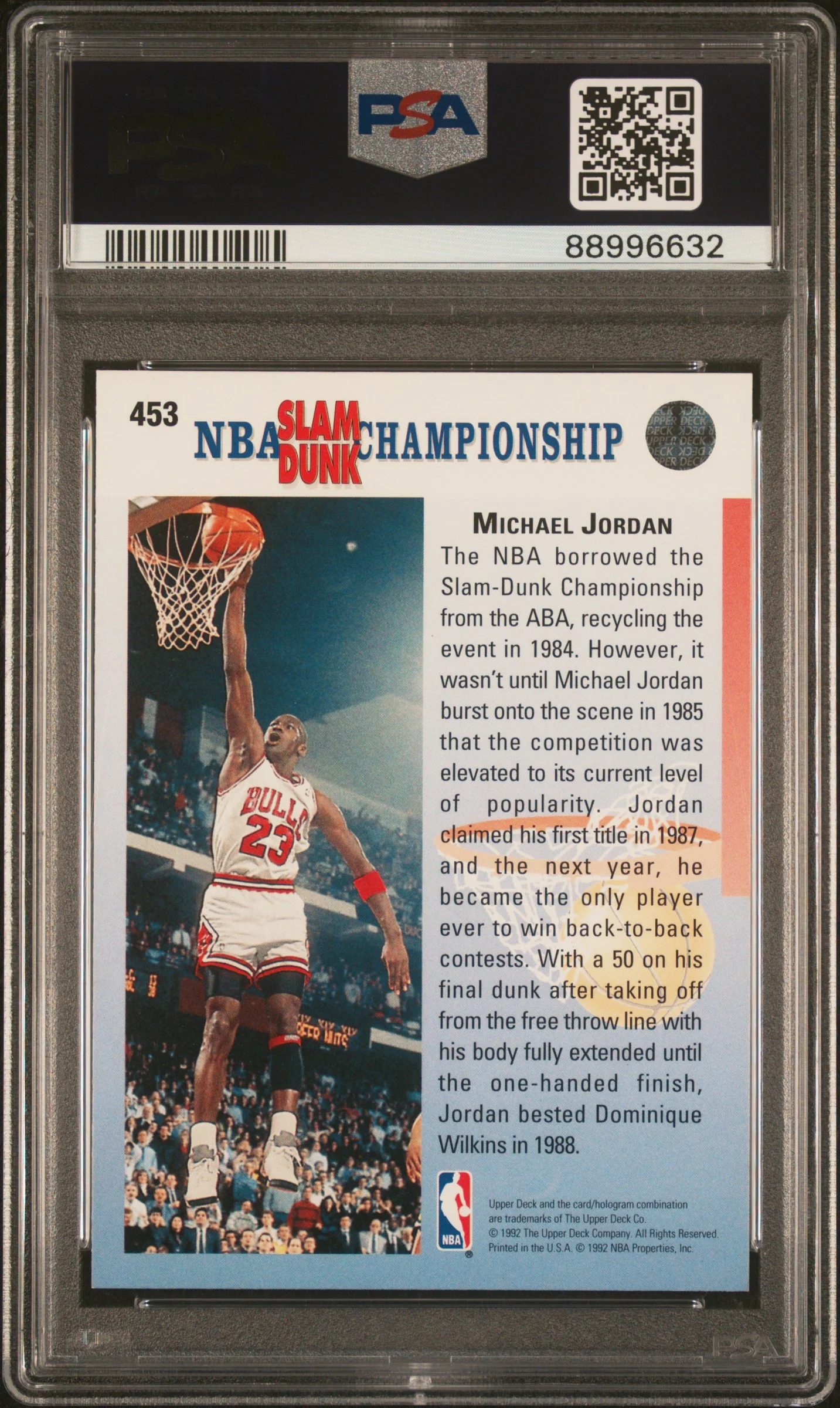 Michael Jordan 1992 Upper Deck Champ 1987 & 1988 Card #453 Graded PSA 9 - Image 2