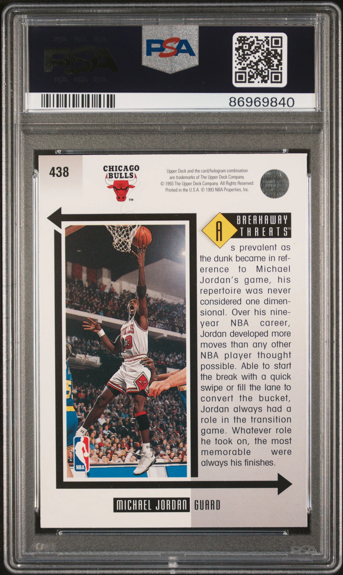 Michael Jordan 1993 Upper Deck Chicago Bulls Basketball Card #438 Graded PSA 8 Cert #86969840 - Image 2