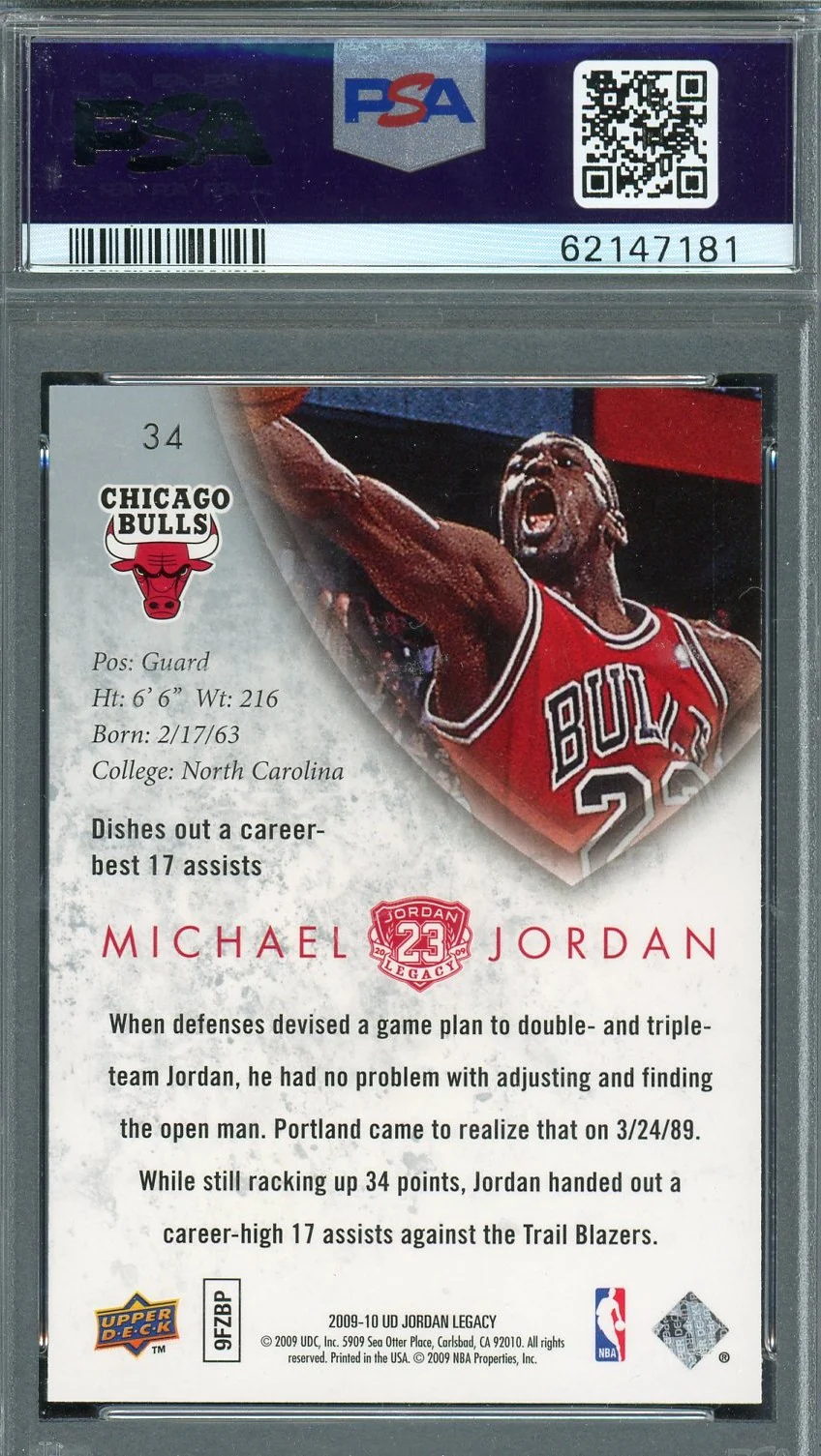 Michael Jordan 2009 Upper Deck Legacy Gold Basketball Card #34 Graded PSA 9 - Image 2
