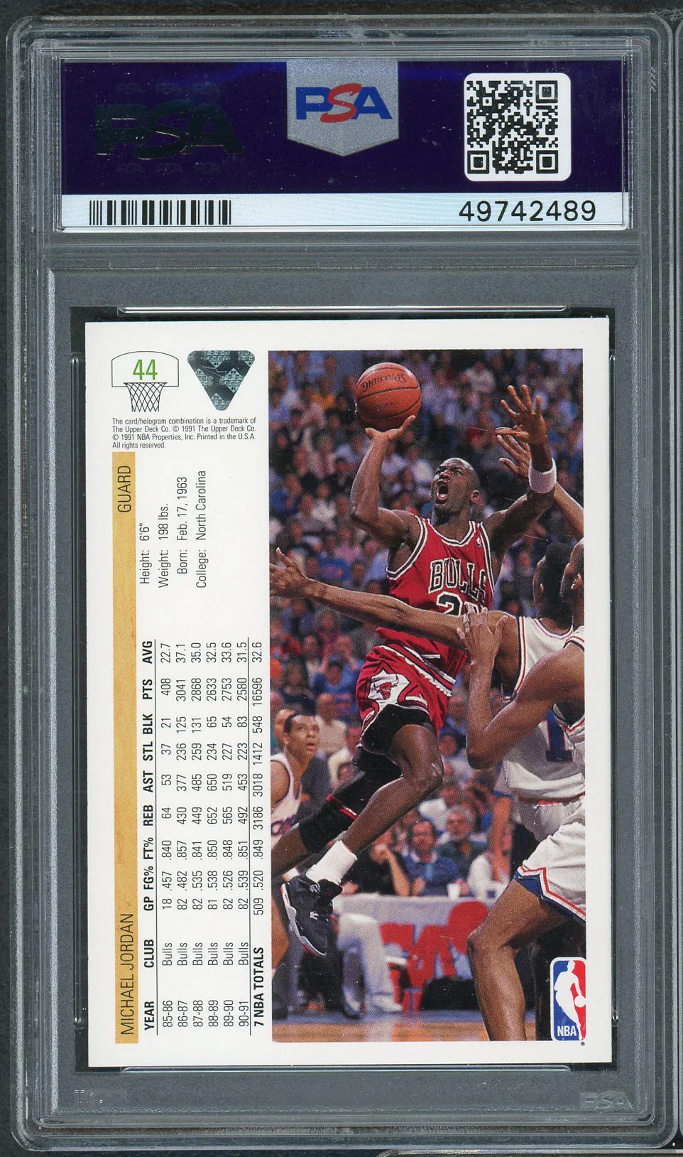 Michael Jordan 1991 Upper Deck Basketball Card #44 Graded PSA 9 MINT - Image 2