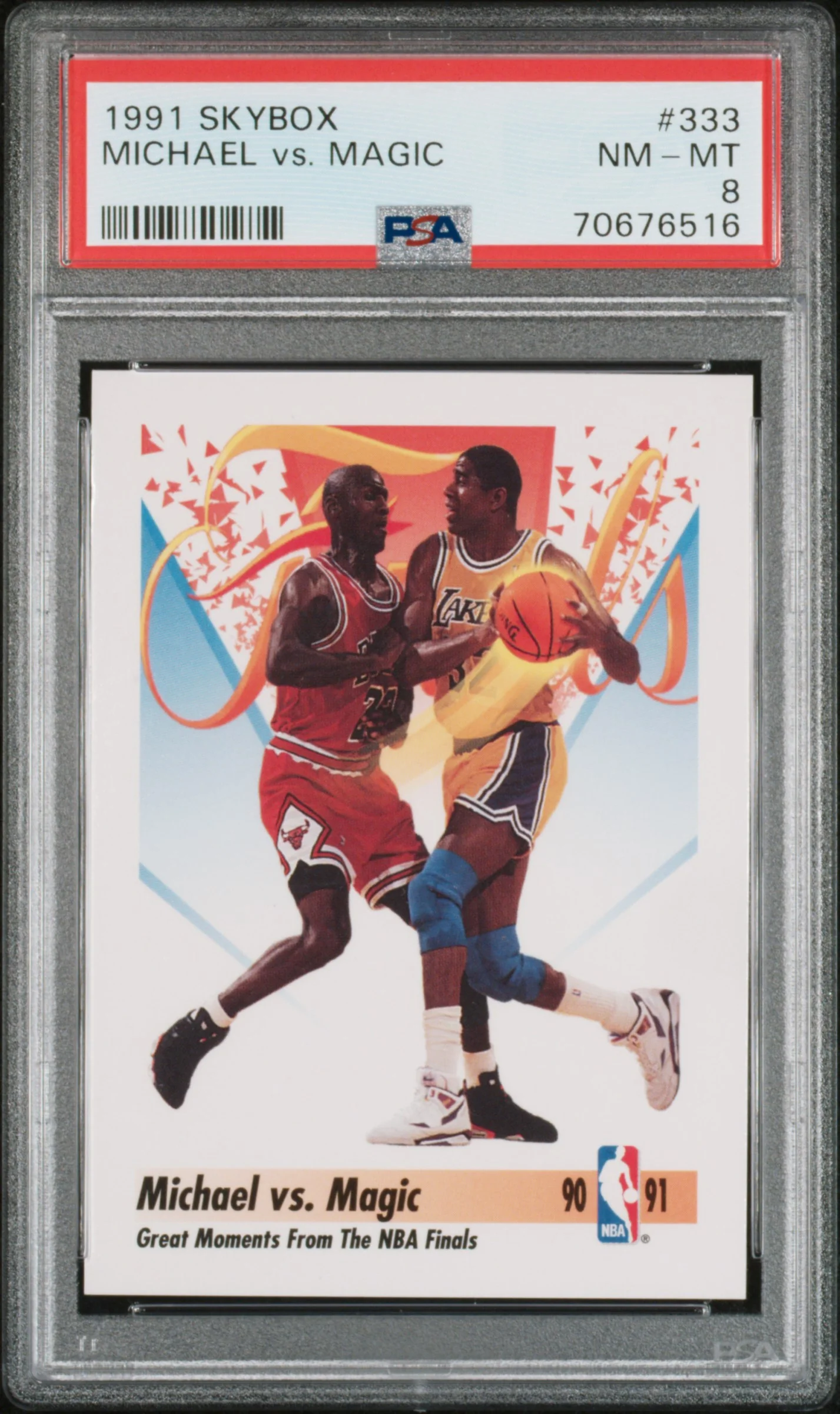 Michael Jordan vs Magic 1991 SkyBox Basketball Card #333 Graded PSA 8 Cert #70676516