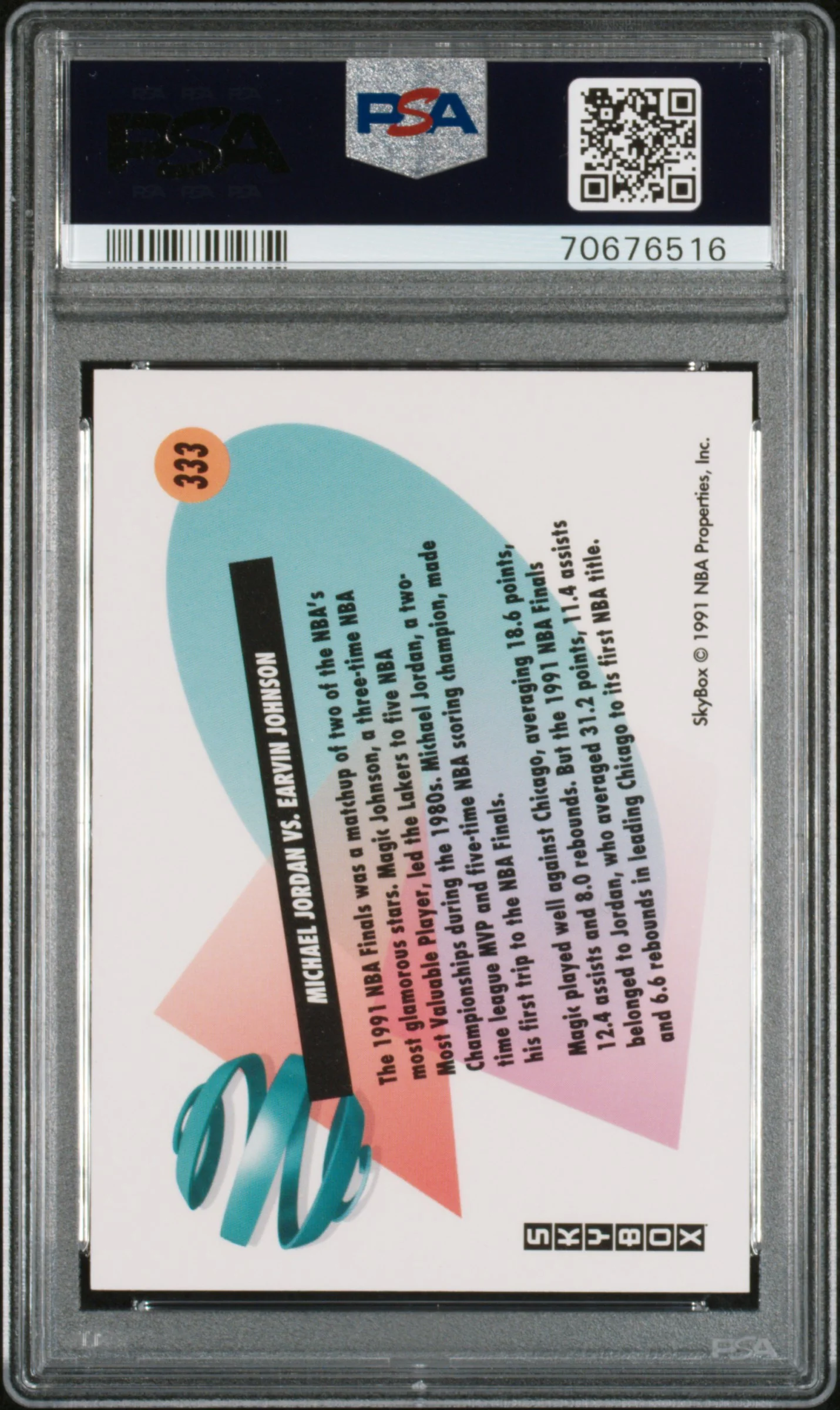 Michael Jordan vs Magic 1991 SkyBox Basketball Card #333 Graded PSA 8 Cert #70676516 - Image 2