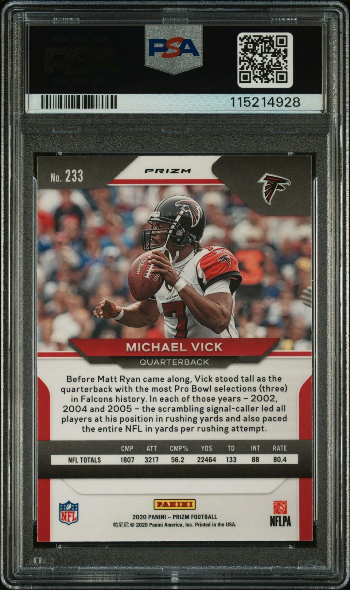 Michael Vick 2020 Panini Prizm Red Signed Football Card #233 Auto Graded PSA 9 Cert # 115214928 - Image 2