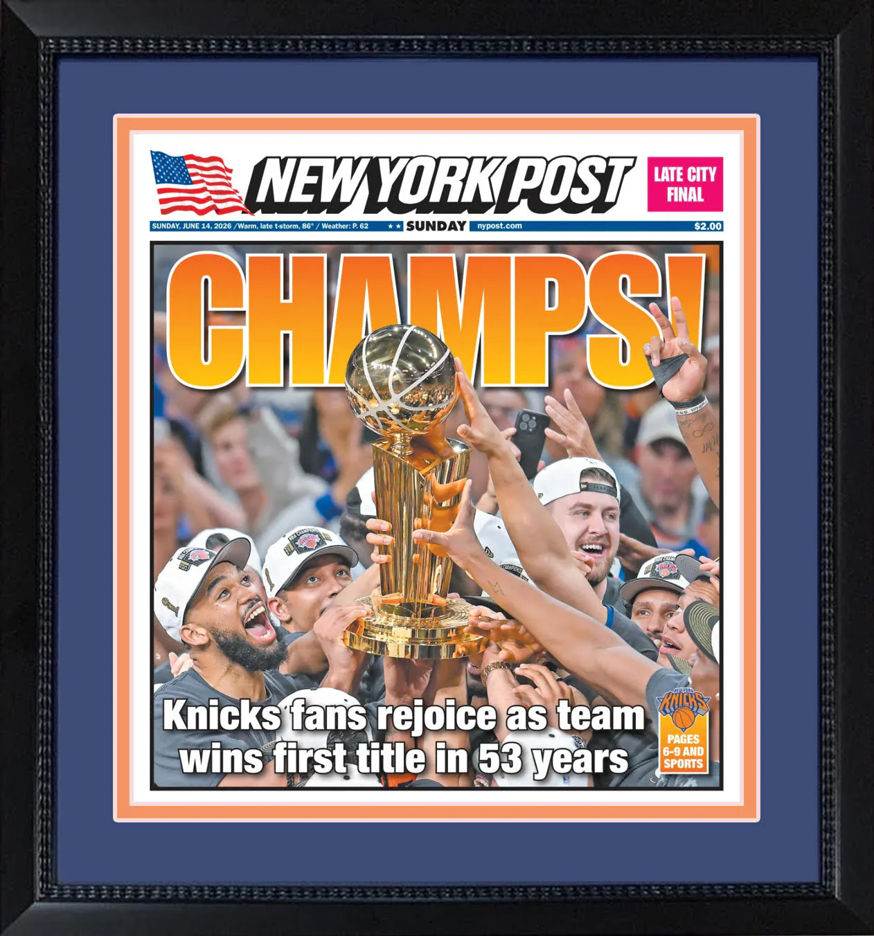 New York Knicks 2026 NBA Champions Post 14x18 Framed Newspaper