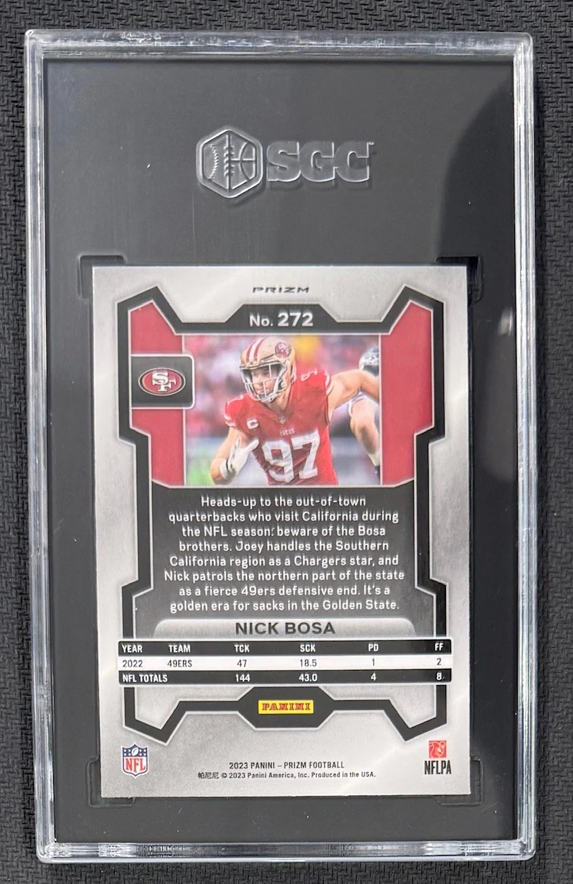 Nick Bosa 2023 Panini Prizm Red Football Card #272 Graded SGC 10 Cert # 3012815 - Image 2