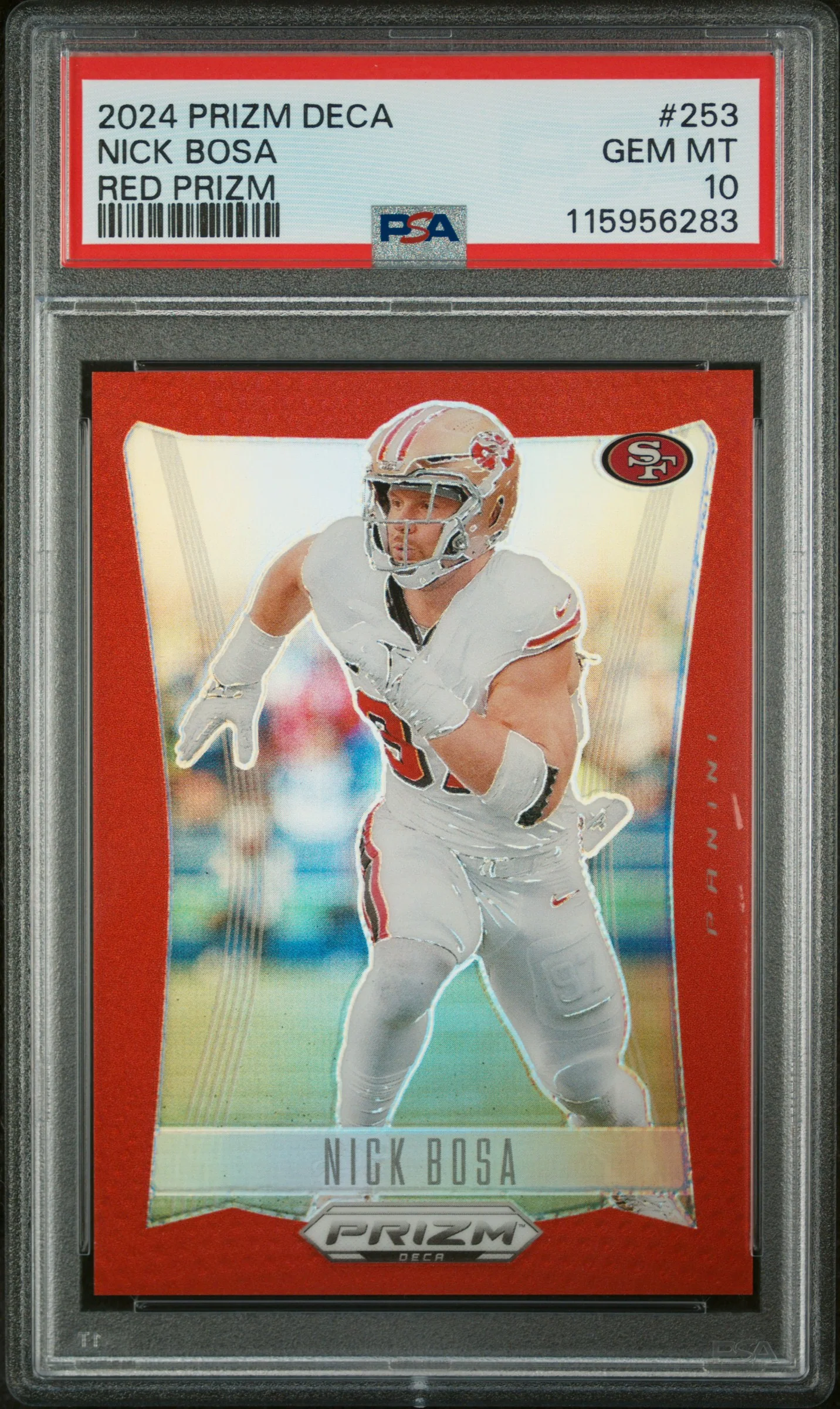 Nick Bosa 2024 Panini Prizm Deca Red Football Card #253 Graded PSA 10 103/199 Cert # 115956283