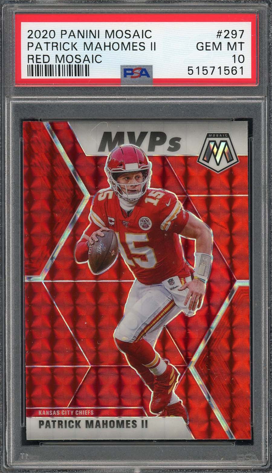 Patrick Mahomes 2020 Panini Mosaic Red Prizm Football Card #297 Graded PSA 10