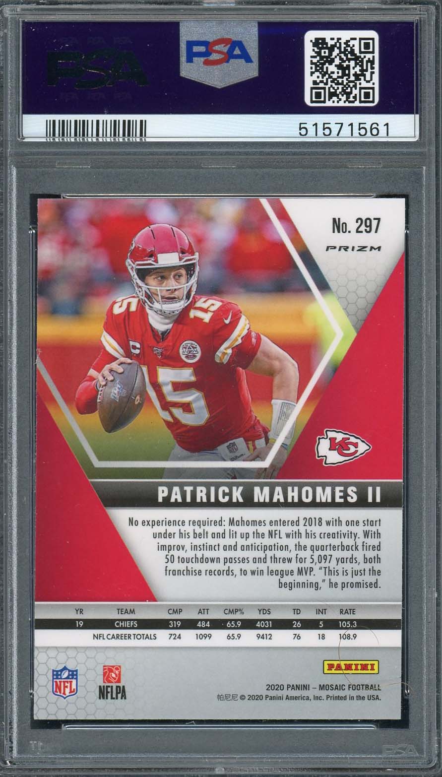 Patrick Mahomes 2020 Panini Mosaic Red Prizm Football Card #297 Graded PSA 10 - Image 2