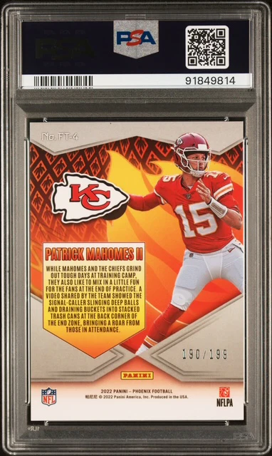 Patrick Mahomes II 2022 Panini Phoenix Flame Throwers Red Kansas City Chiefs Football Card #FT4 190/199 Graded PSA 10 Cert #91849814 - Image 2