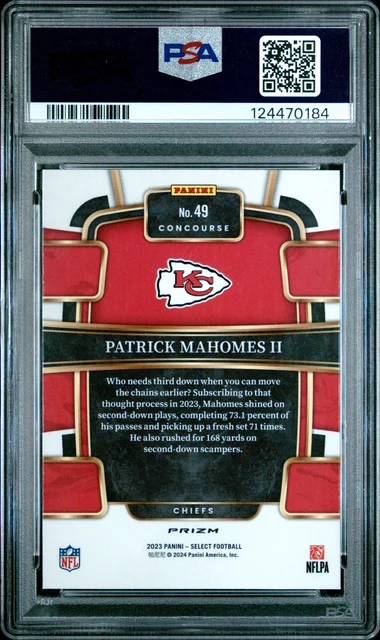 Patrick Mahomes II 2023 Panini Select Silver Prizm Kansas City Chiefs Football Card #49 Graded PSA 10 Cert #124470184 - Image 2