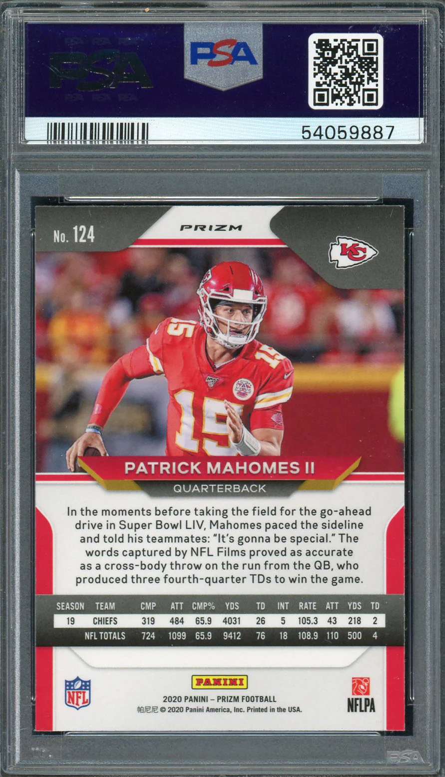 Patrick Mahomes 2020 Panini Prizm Red Ice Football Card #124 Graded PSA 9 MINT - Image 2
