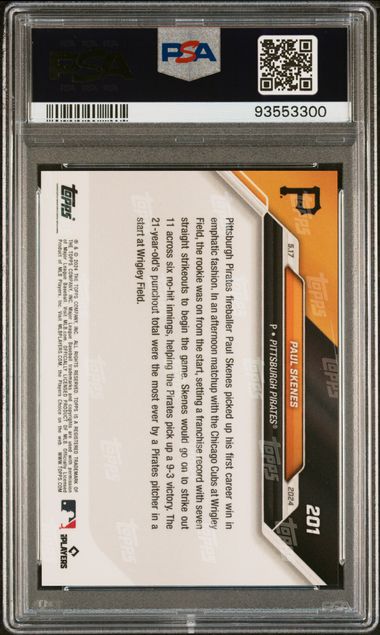 Paul Skenes 2024 Topps Now 1st Win Baseball Rookie Card #201 Graded PSA 10 - Image 2